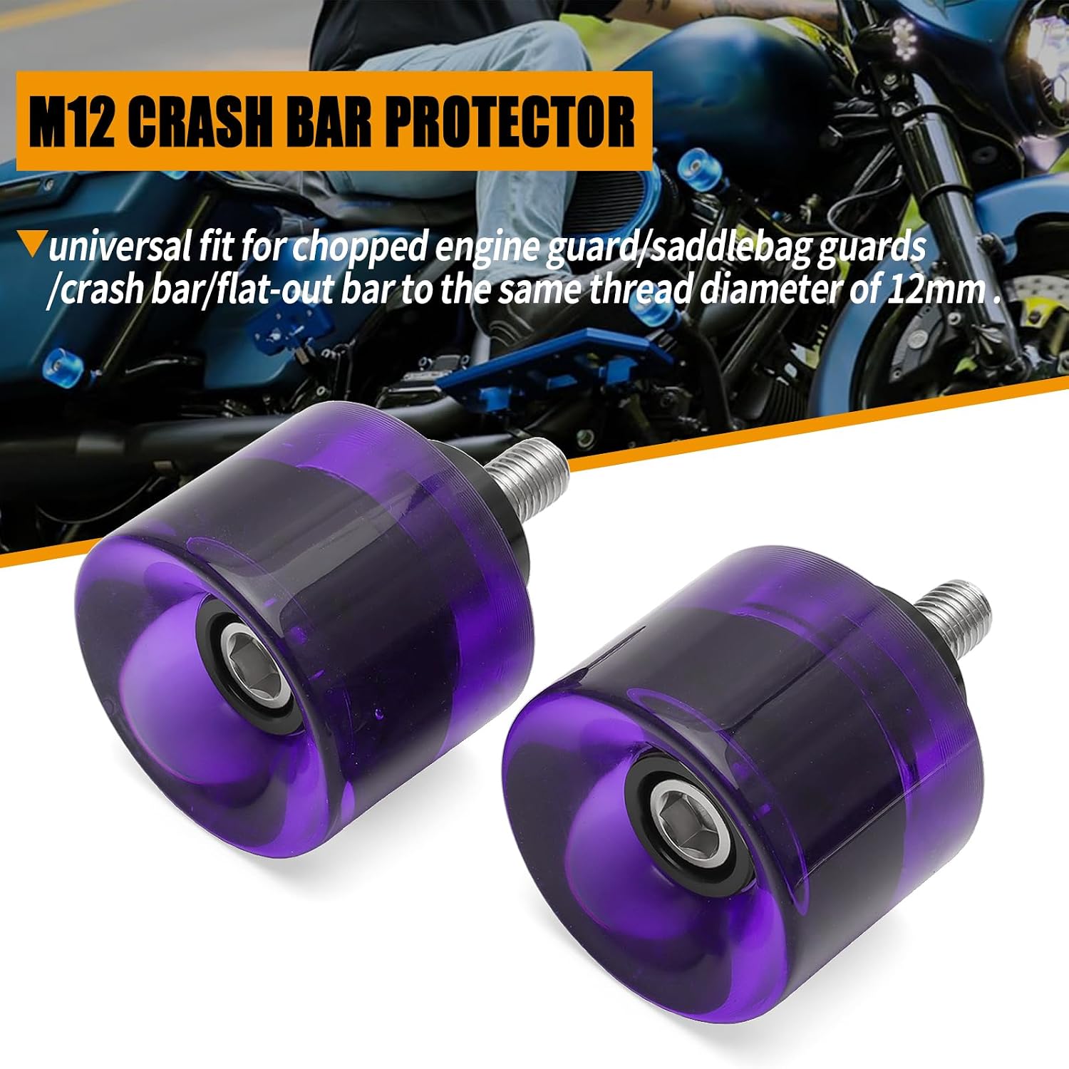Motorcycle Decorative Wheel M12 Screw Rotatable Crash Protector Saddlebag Guard End Slider for Harley Touring 97-2025 Street Glide Road King Electra Glide Softail 18-2024 Street Bob (Dark Purple)