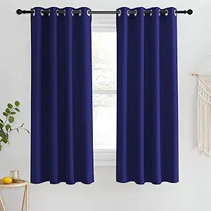 NICETOWN Blackout Short Curtain 63 inches Long for Windows, Thermal Insulated Curtain Grommet Room Darkening Window Treatment for Bedroom/Living Room, 1 Panel, W46 x L63, Navy Blue