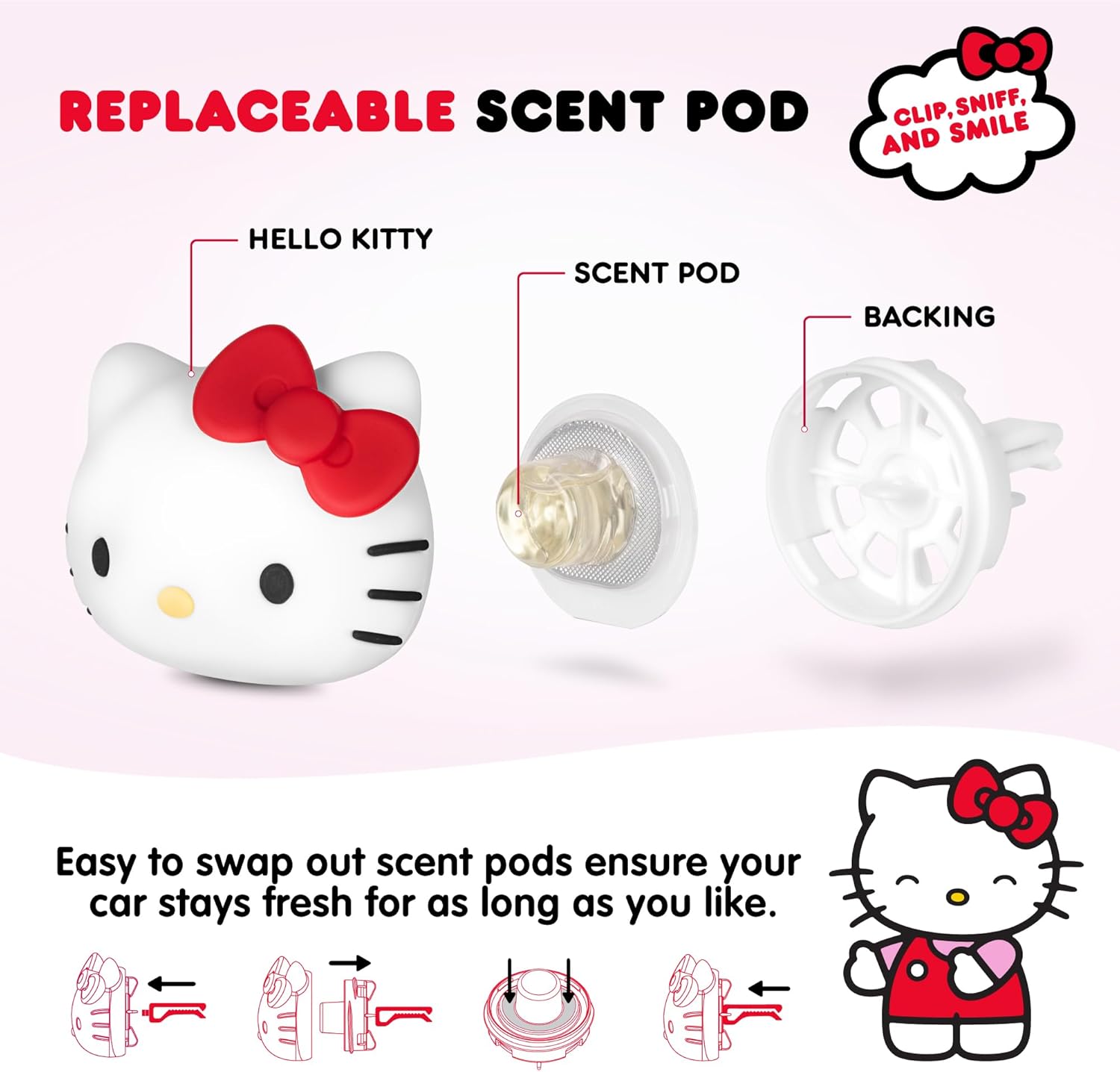 Hello Kitty Steering Wheel Cover, Official Sanrio Car Steering Wheel Cover with Easy Clip-on Car Air Freshener – Cute and Long-Lasting Hello Kitty Air Freshener for Car, Odor Eliminator, Fun Scents - Image 7