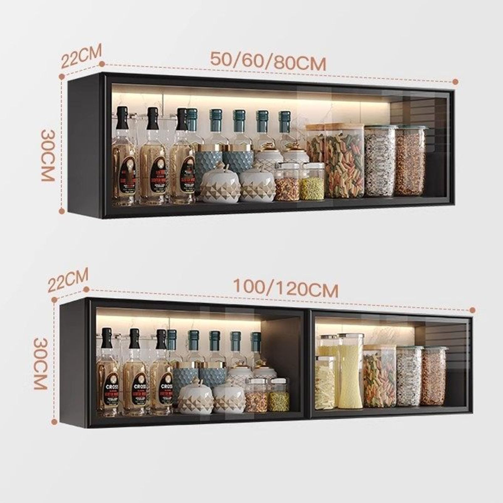 Armoire Flottante Murale pour Armoire de Cuisine, Organisateur de Garde-Manger en Aluminium Robuste pour épices/canettes/Bouteilles, Armoire à Pharmacie de Rangement pour Salle de Bain