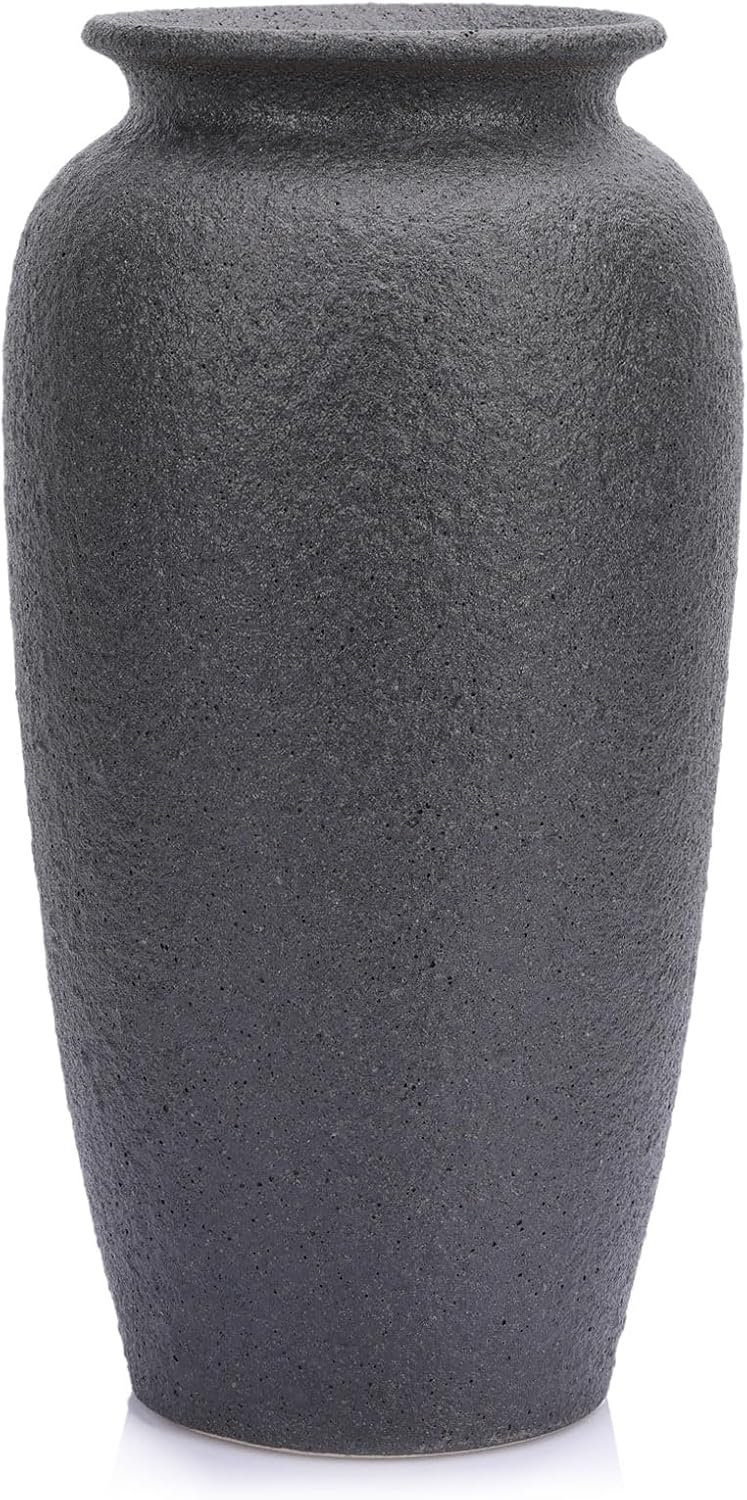 Vintage Large Black Vase, Rustic Distressed Ceramic Vase