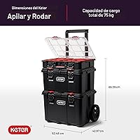 Vista 3 de Keter Stack-n-Roll Organizador Modular de Herramientas para Almacenamiento en Garaje y Bricolaje, Sistema de Caja de Herramientas Rodante de Resina