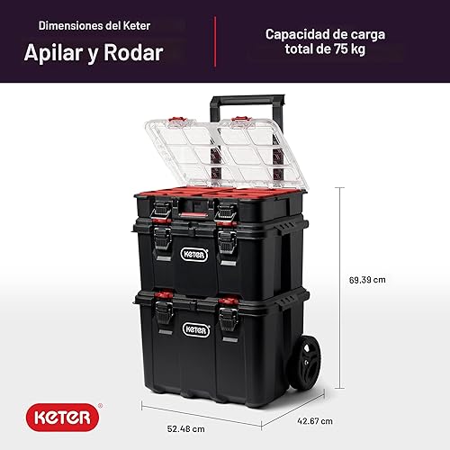 Miniatura 3 de Keter Stack-n-Roll Organizador modular de herramientas para almacenamiento de garaje y bricolaje, sistema de caja de herramientas de resina de 3