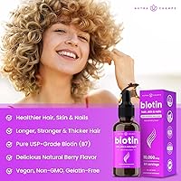 Vista 4 de Biotin Liquid Drops 10000 mcg doble tamaño 60 porciones, vegano, sin azúcar Apoya el crecimiento saludable del cabello, uñas fuertes y piel