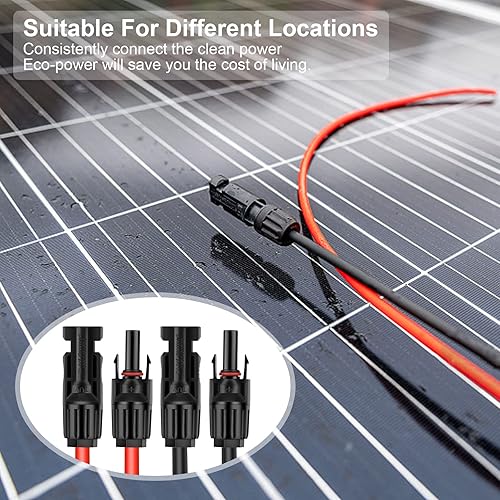Miniatura 6 de Cable de extensión de panel solar de 10 pies 10 AWG con conectores hembra y macho, cable solar para paneles solares, controladores de carga y