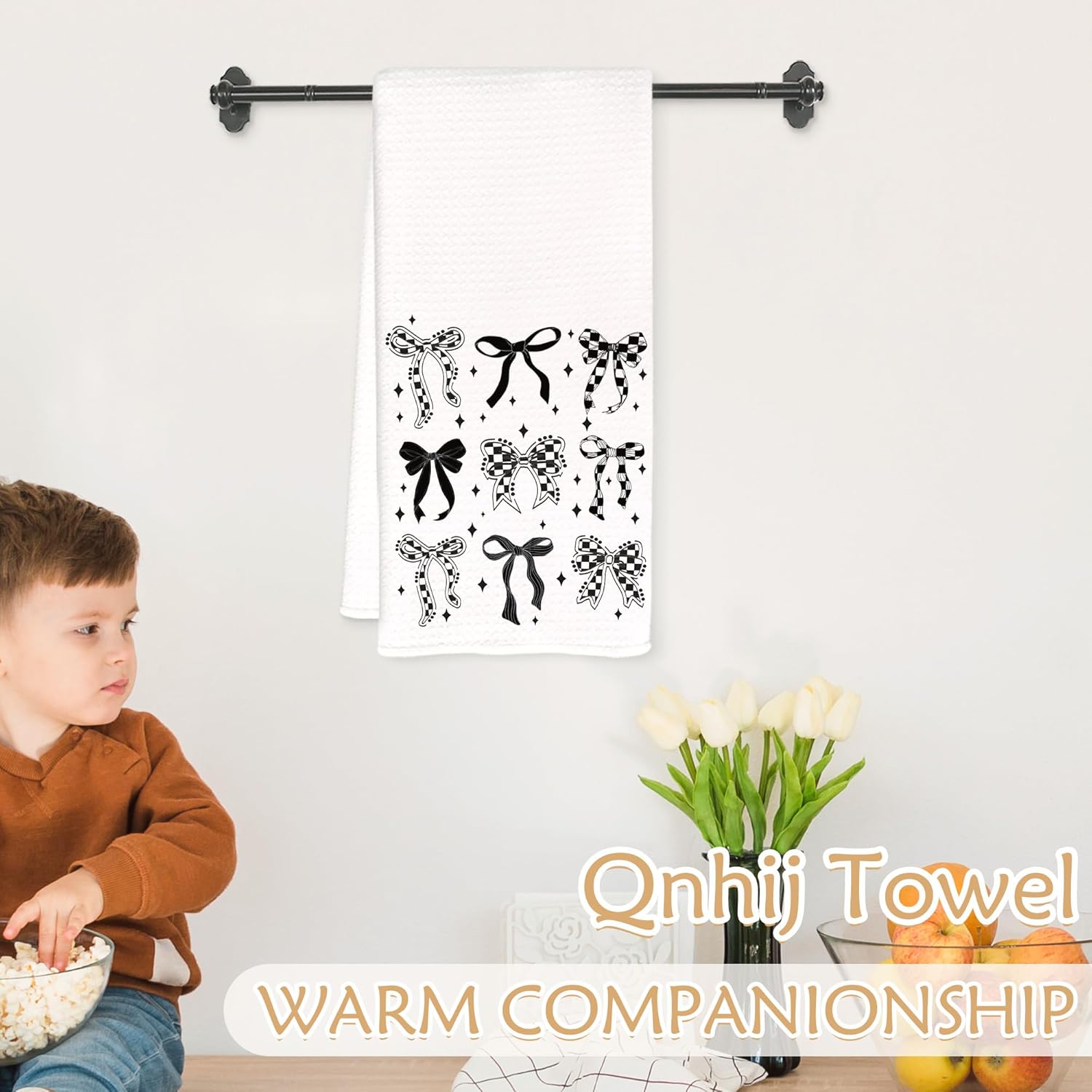 Trendy Coquette Bow Kitchen Towels, Preppy Girly Dish Tea Towels for Kitchen Decor, Black and White Checkered Bow Hand Towels for Bathroom, Coquette Girly Bathroom Decor, 16x24 Inch - Image 3