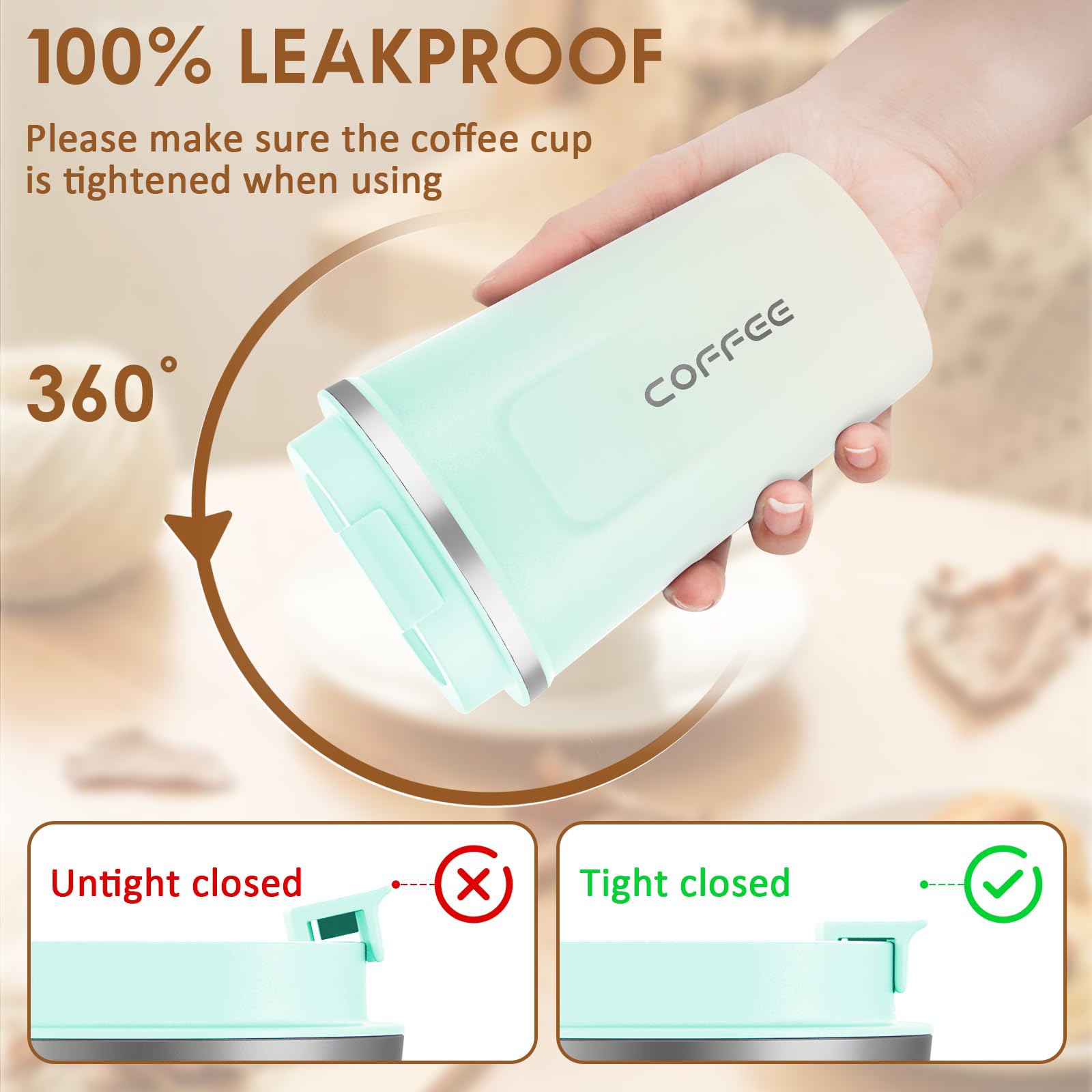 Tasse Café Anti-fuite Tasse Isotherme MOMSIV 380ml - Acier Inoxydable - Couvercle Anti-fuite - Design Antidérapant - Bleu Foncé Mug Voyage Isotherme