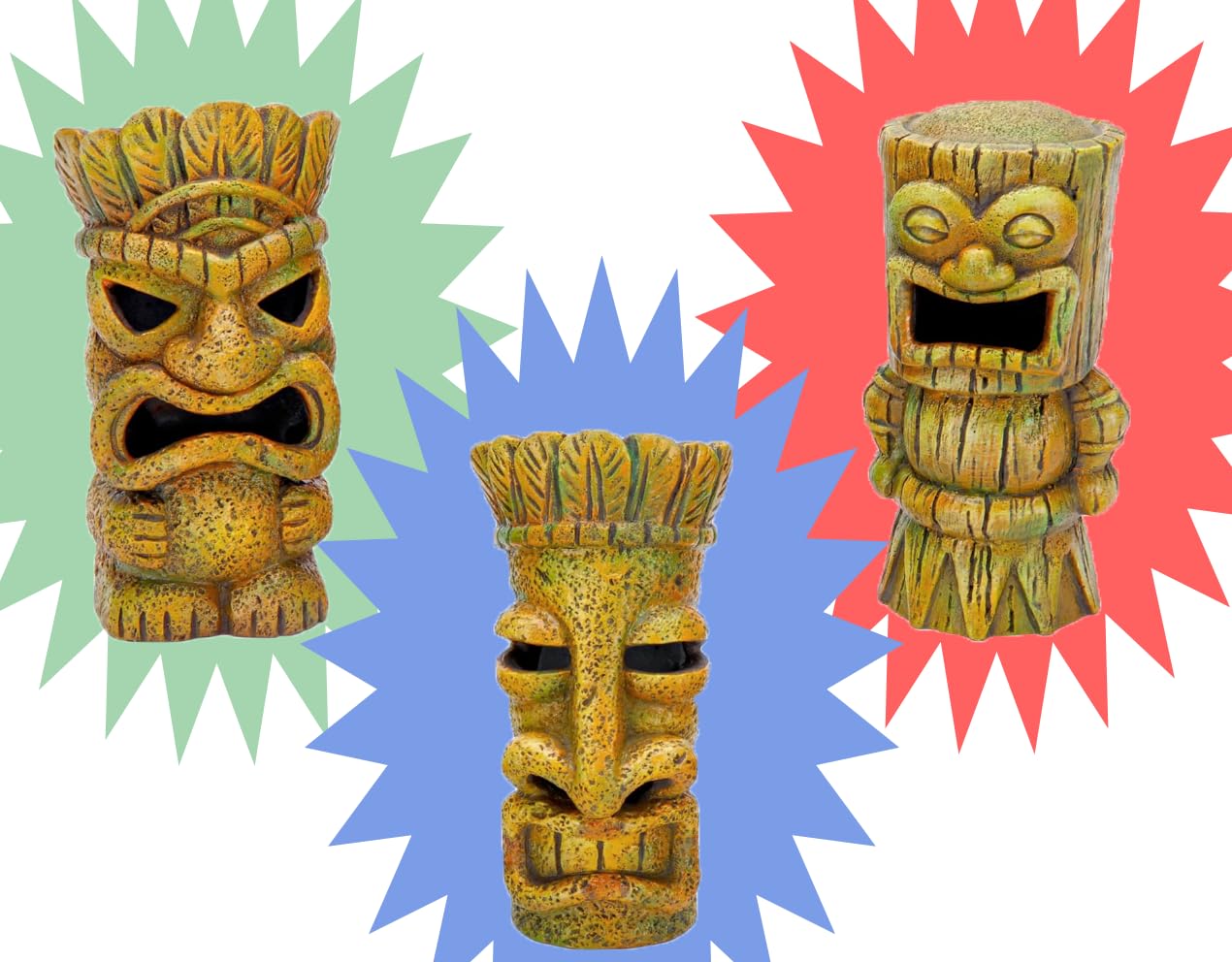 Penn-Plax 1 Piece Only Assorted Tiki Resin Ornaments | Aquarium Décor for Fish Tanks | Small