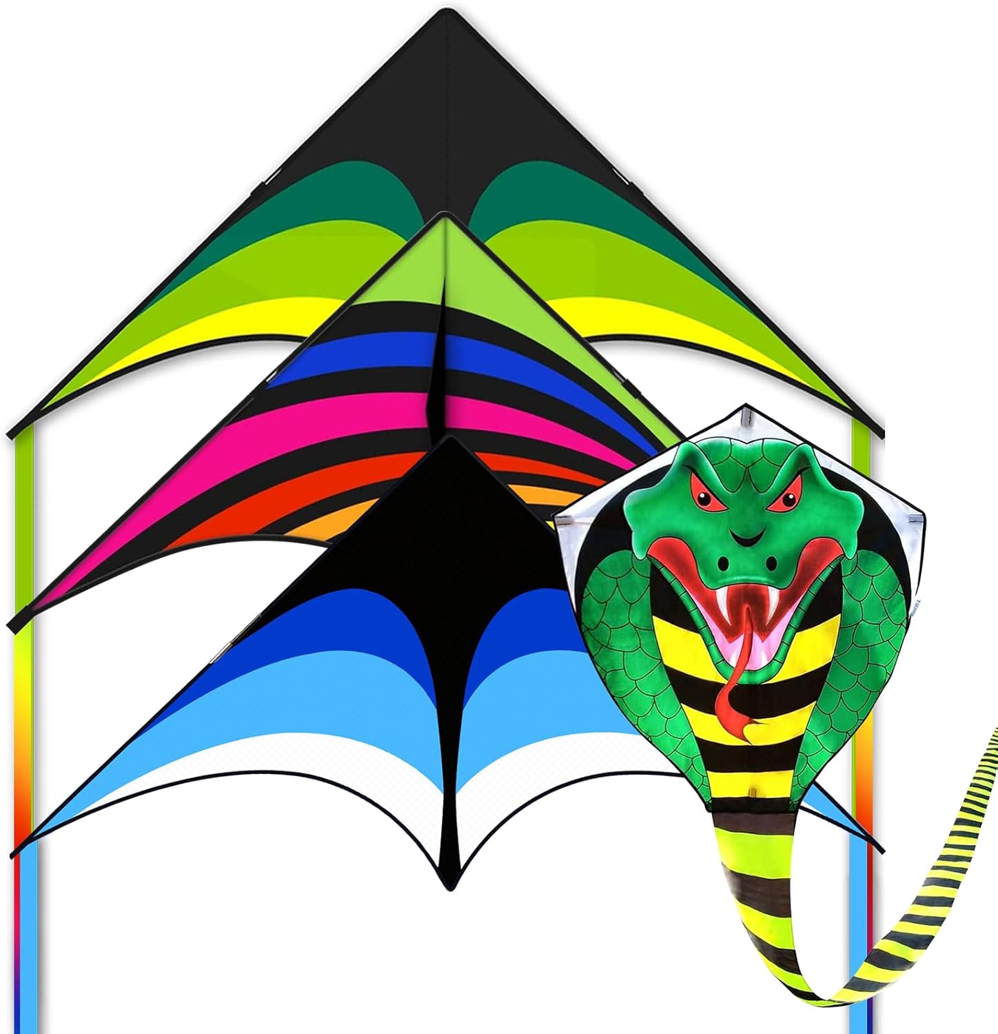 Mint's Colorful Life 3 Pack Delta Kites & Large Cobra Kites for Kids & Adults, Extremely Easy to Fly Kite, Best Kite for Beginner