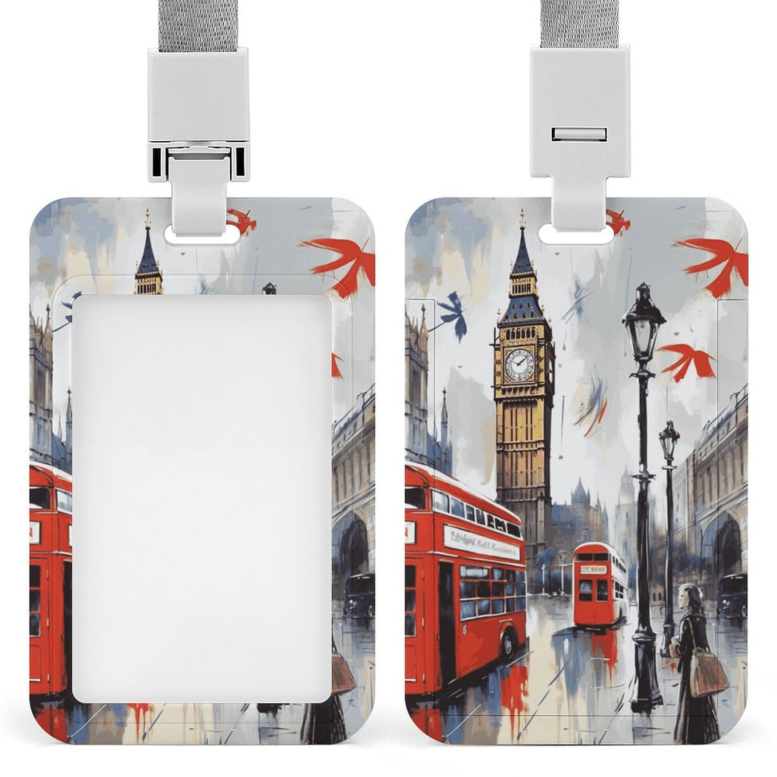 ID Card Holders for Lanyard,London Printed Badge Holder with Clear Window,Plastic Vertical Bus Pass Holders for Work Teacher Nurse Employees Proximity Key Cards Women Men — image 1