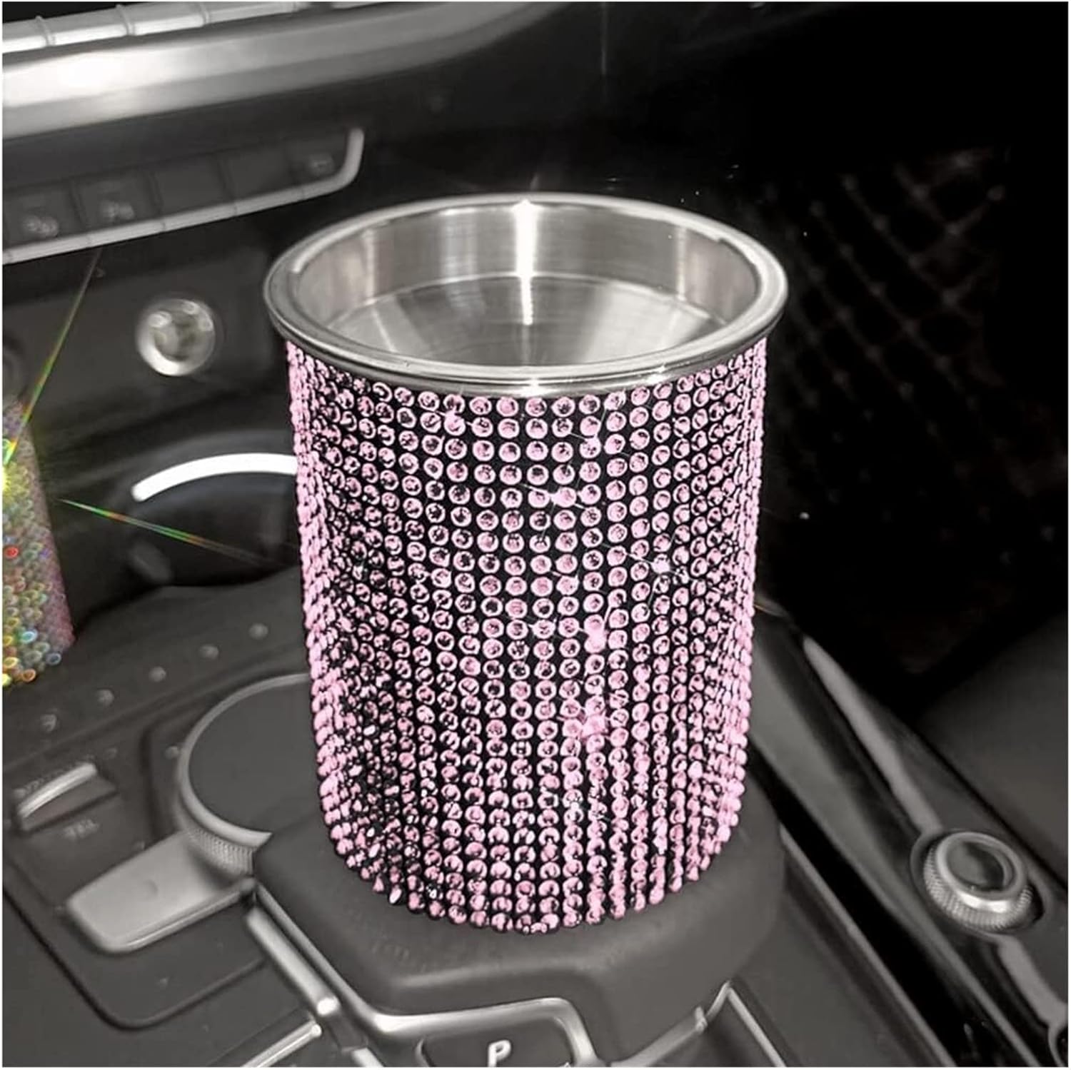 Bling Car Ashtray, Bling Portable Cigarette Smokeless Cylinder Cup Holder, Car Accessories For Women,Ideal For Car,(Pink)