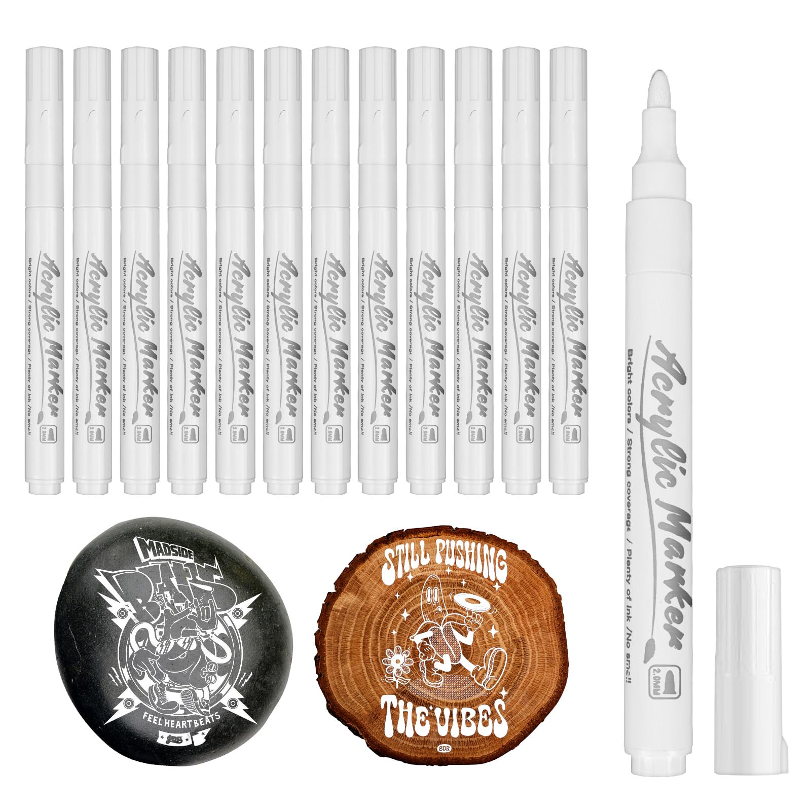 Rotulador Permanente Blanco, 8 Rotuladores De Pintura Blancos, 2 mm Rotulador Neumaticos Blanco, Rotuladores Blancos A Base De Aceite Para Piedras, Madera, Vidrio, Papel, Cuero, Cerámica, Manualidades