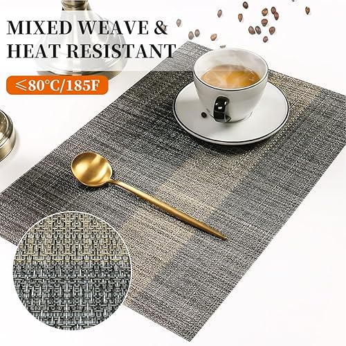 Miniatura 4 de Juego de 6 manteles individuales tejidos resistentes al calor para mesa de cocina, interiorexterior, vinilo tejido lavable, tapete lavable (juego de