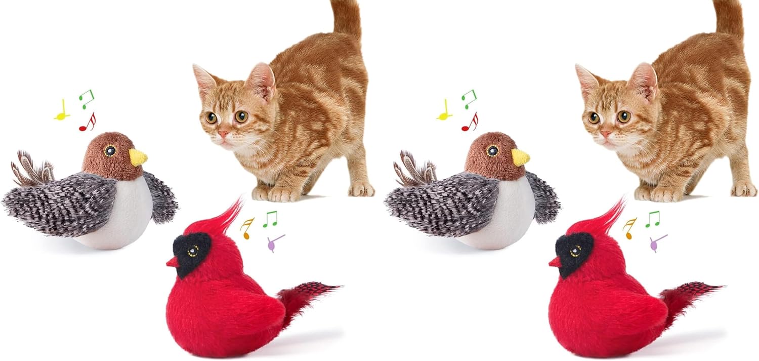 Potaroma Cat Toys Chirping Birds 2 Pcs with Catnip SilverVine, Interactive Cat Kicker, Lifelike Birdie Tweets, Indoor Kitty Kitten Exercise Toys 4.0" (Pack of 2)