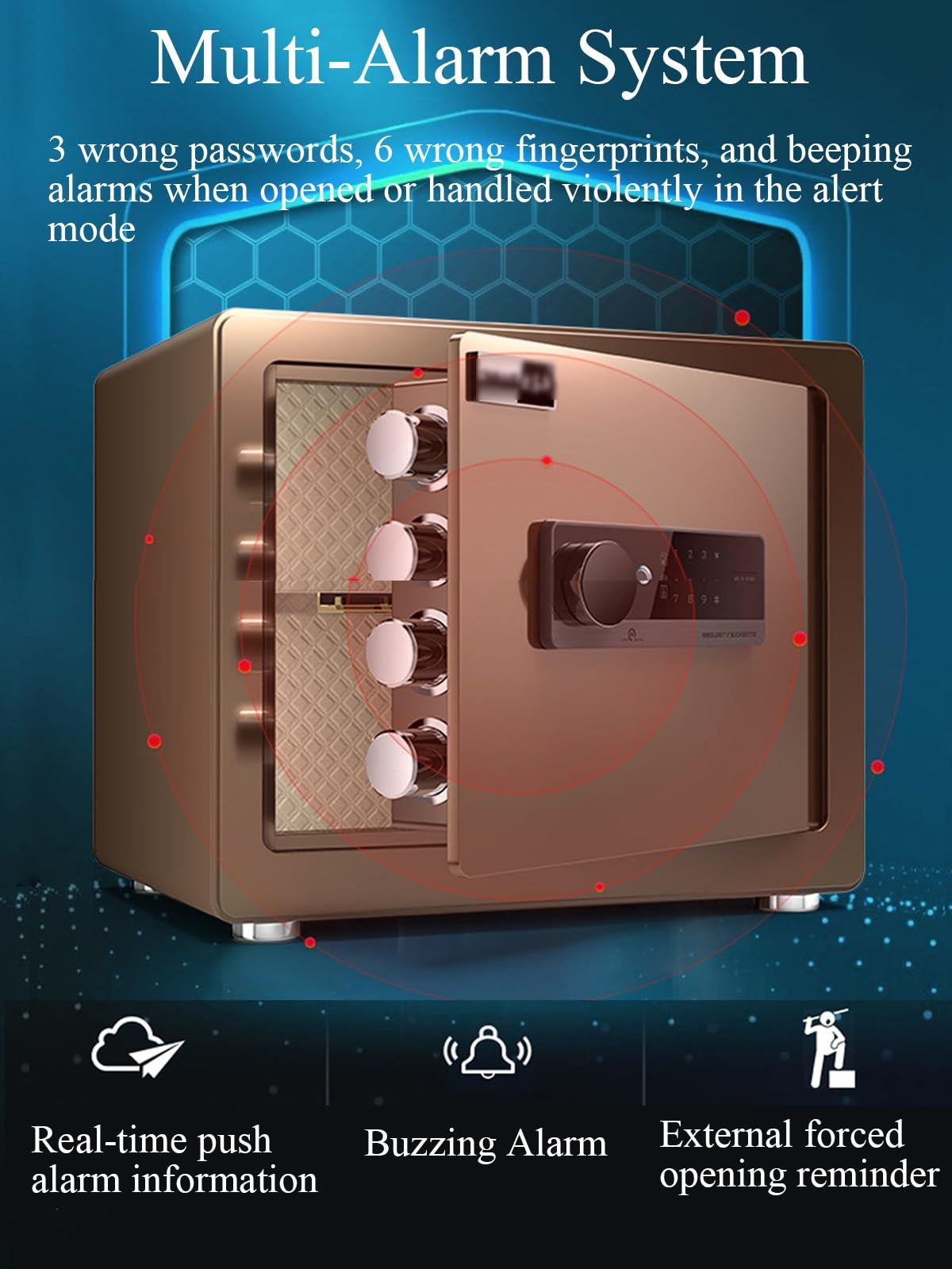 Cassaforte con Impronta Digitale Gioielli, Documenti E Chiavi Armadietto con Password Sistema di Sicurezza con Doppio Allarme 25 Cm/30 Cm(Weiß,25cm)