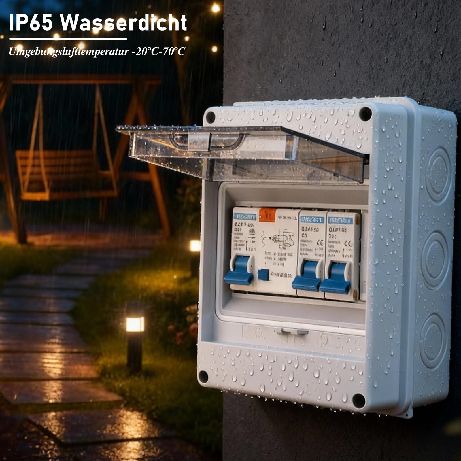 Skrzynka rozdzielcza natynkowa z przełącznikiem Fi: IP65 wodoszczelna skrzynka bezpiecznikowa z przełącznikiem Fi, skrzynka bezpiecznikowa natynkowa 2-drożna do przyczep kempingowych, garażów
