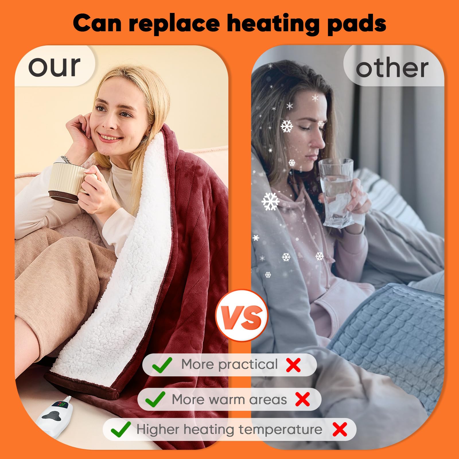 greenoak Heated Blanket Electric Full 72"X84", Heating Blanket with 10 Levels 1/2/4/6/8 Hours Auto-Off, Flannel Sherpa Soft Warm Heater Christmas Blanket,Red