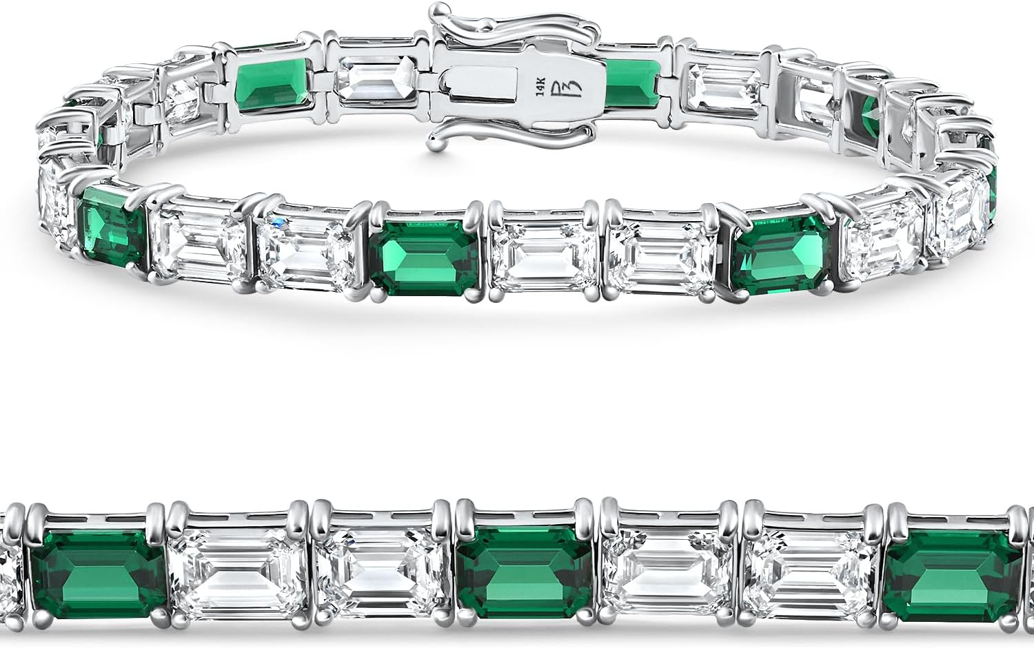 P3 POMPEII3 Pompeii 22Ct East West Emerald Diamond Tennis Bracelet 14k White Gold 7" Lab Grown - Size 7 (FG,VS)