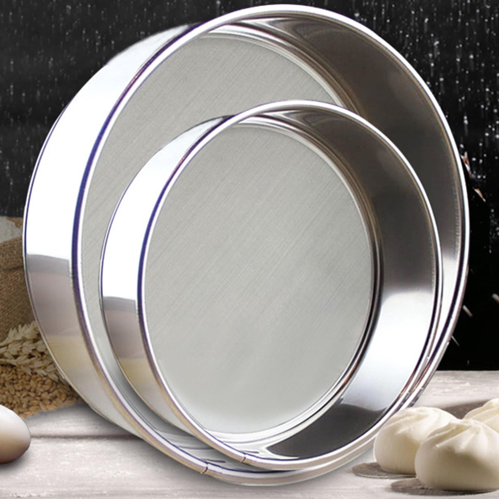 Coladores de harina de acero inoxidable, 3 paquetes de colador de malla fina para hornear pasteles, pasta, filtro de azúcar, tamiz de cocina, 20 + 30 + 40 cm