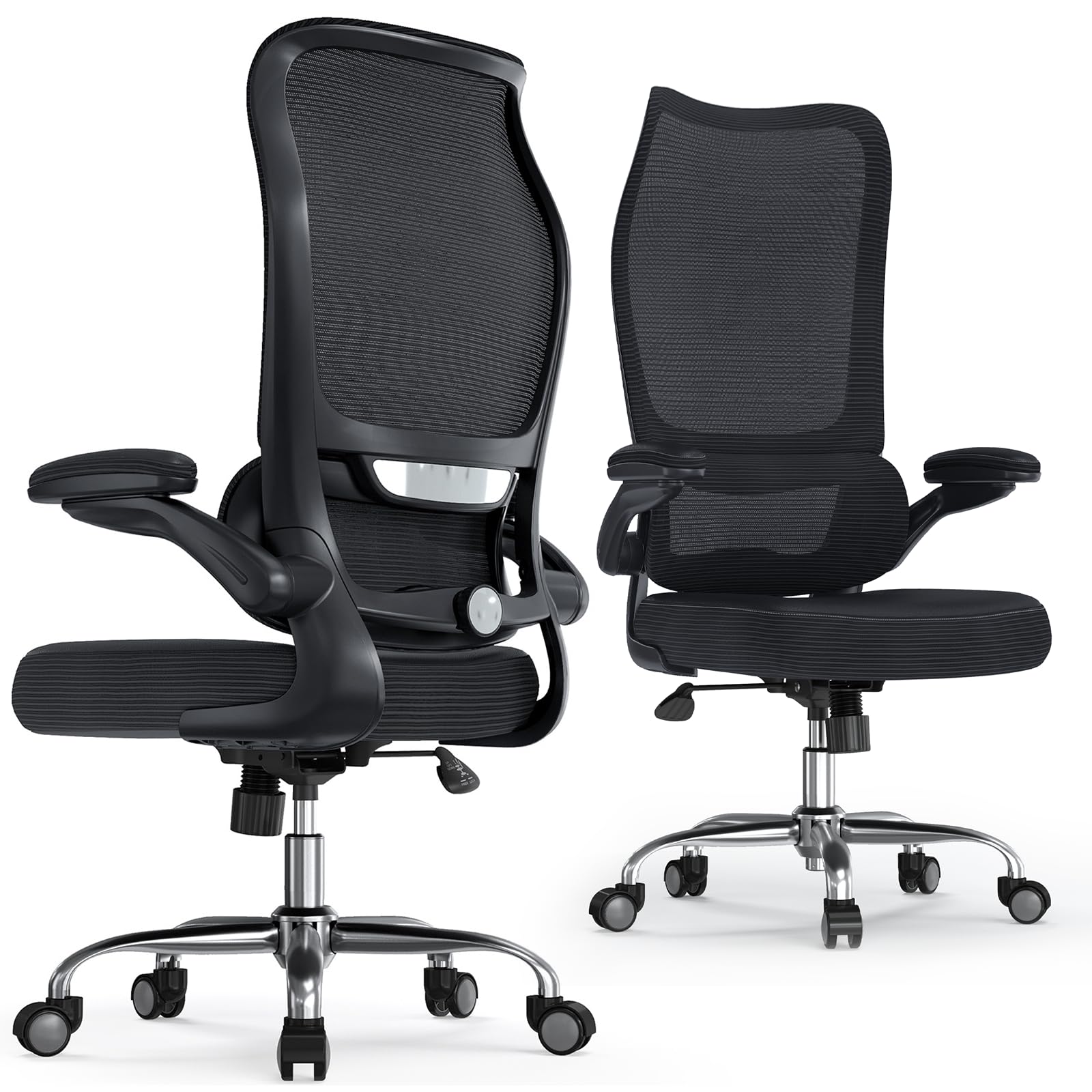 TRALT Office Chair Ergonomic Desk Chair - Gaming Chair with Lumbar Support | 330 LBS Home Office Desk Chairs , Reading Chair with Flip-up Armrests, Comfortable Computer Chairs (1, Black)