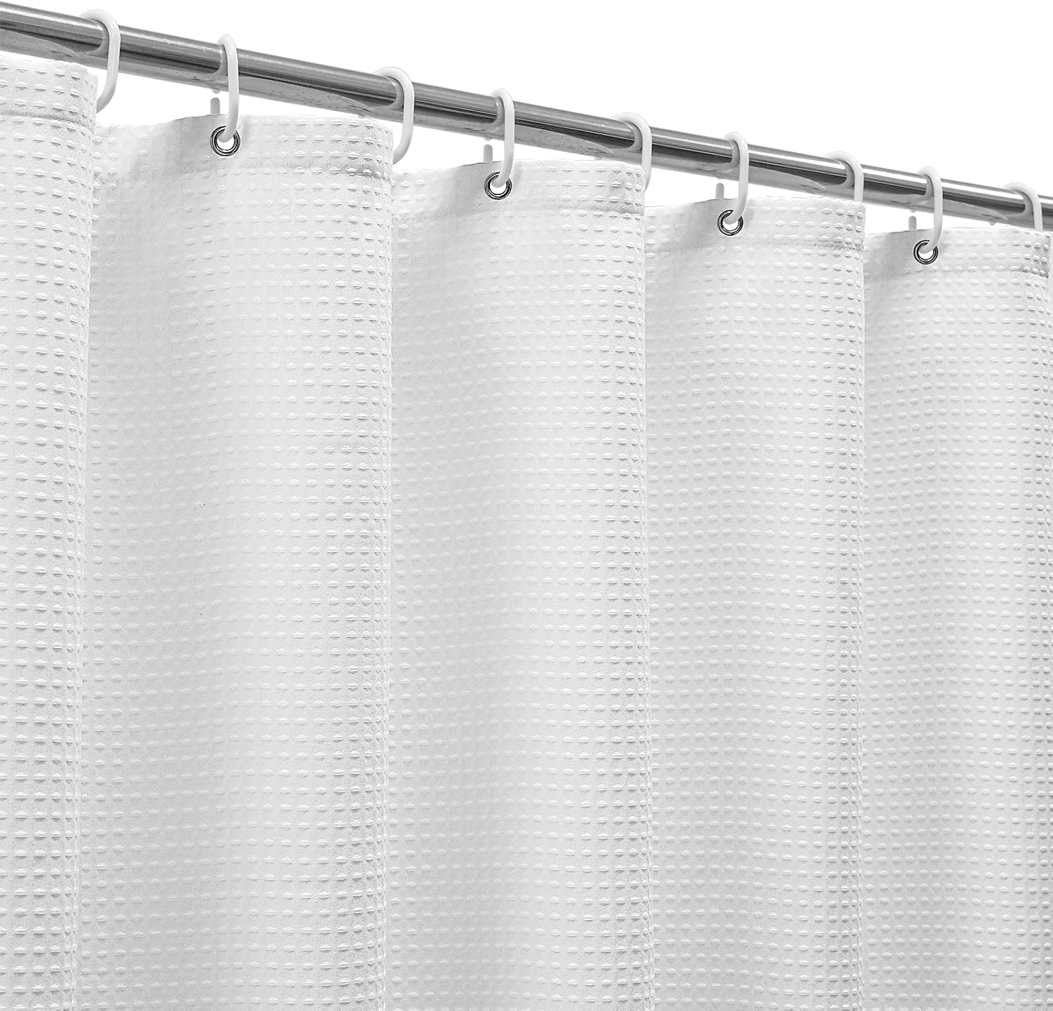 Waffle Weave Fabric Shower Curtain with Hooks, Shower Curtain Set for Bathroom, Hotel Quality Heavyweight Cloth with Rustproof Metal Grommets, Water Repellent, Machine Washable, 72x72 Inch