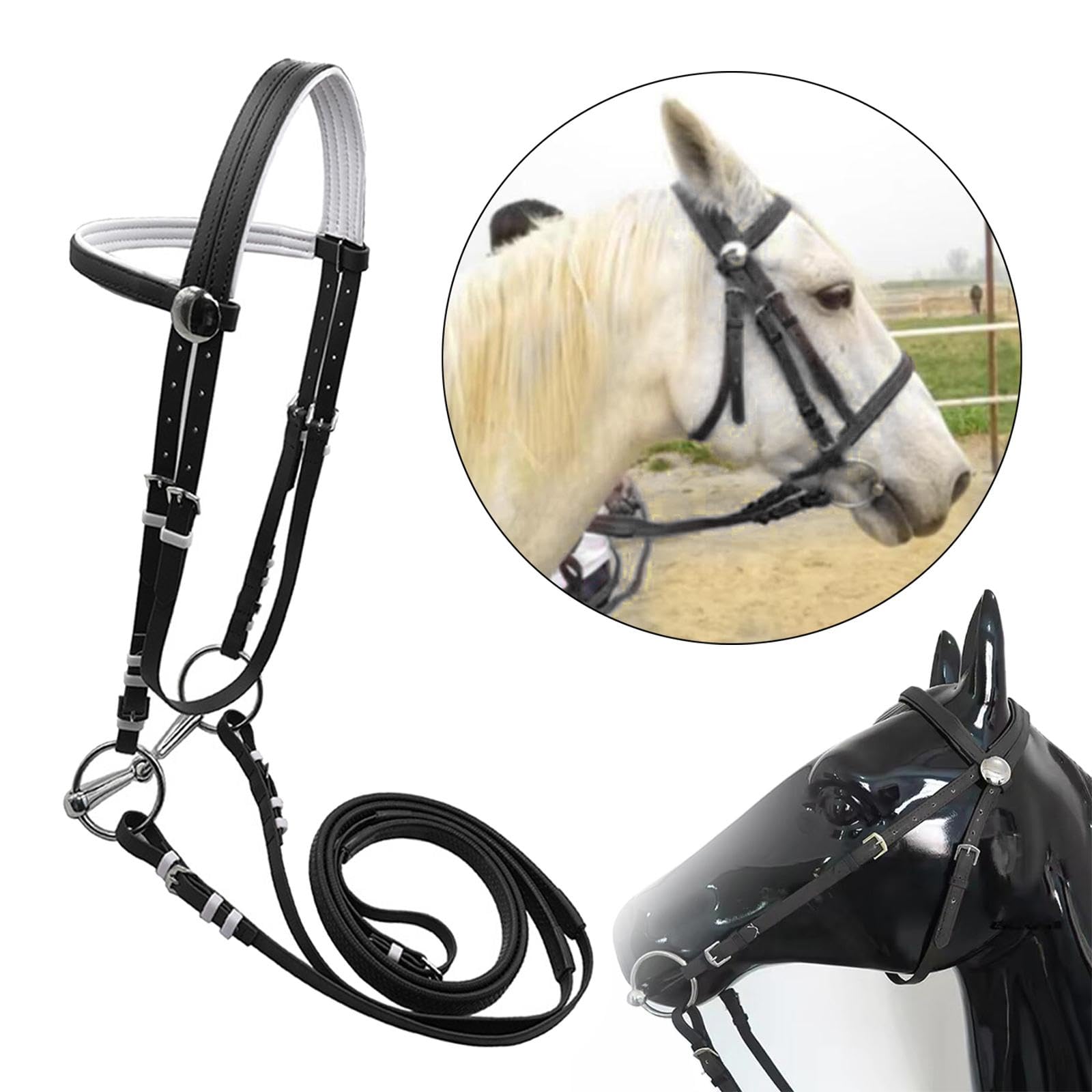 perfk Cabezada de Caballo con rienda, cabezada, Ecuestre, arnés, Cabestro, Cuerda para Montar para senderos