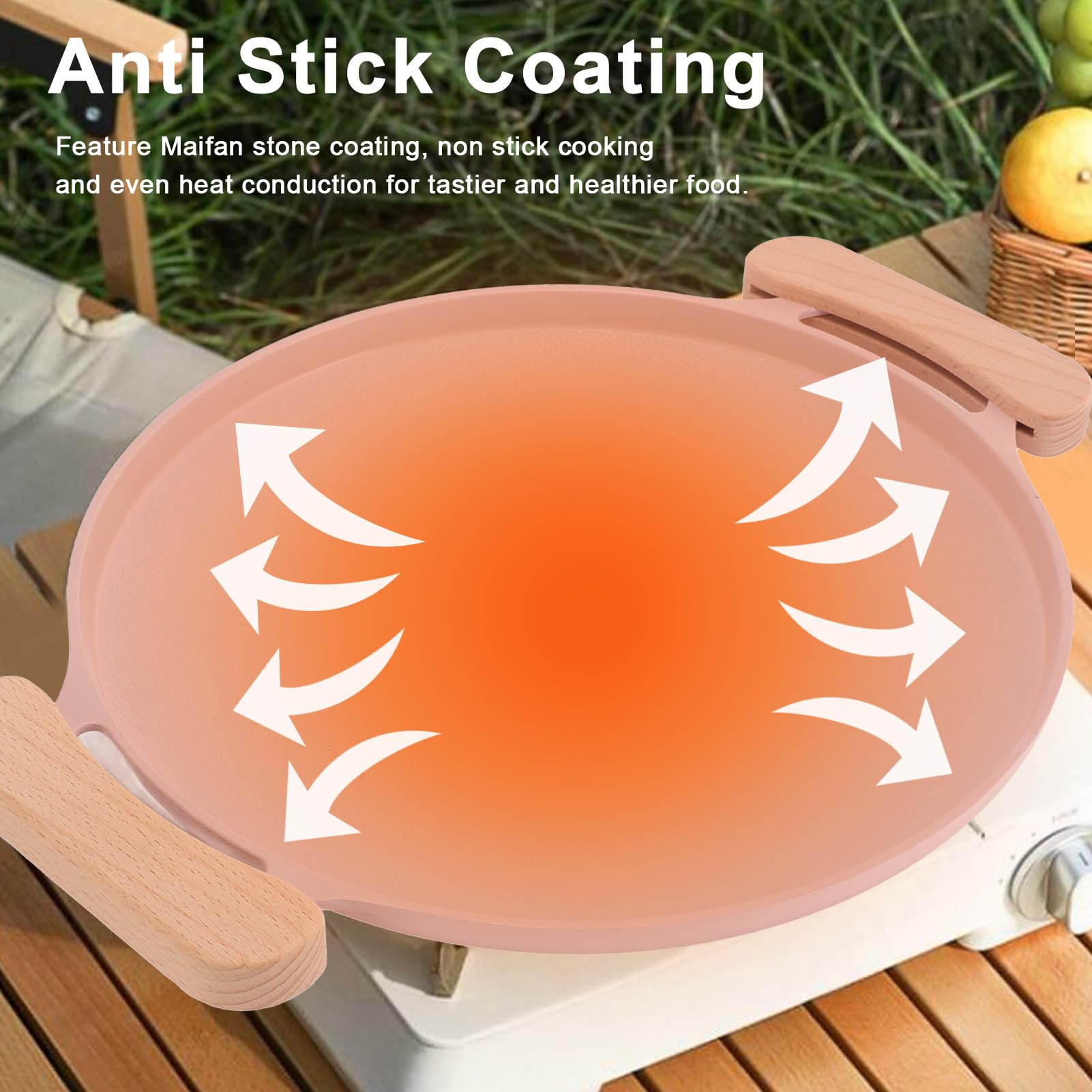 Cffuvros Korean BBQ Grill Pan, Non Stick, Even Heat Conduction Korean Grill Pan with Handles, Aluminum Portable BBQ Grill Plate for Indoor Outdoor Grilling (B)