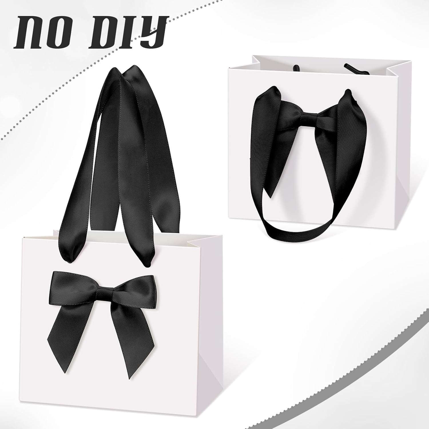 Kolldenn 50 Pcs No DIY Small Gift Bags with Black Bow Ribbon 4''x2.7''x4.5'' Mini White Paper Thank You Bags Bulk with Handle for Baby Shower Wedding Party Favor Birthday Return Guests - Image 2