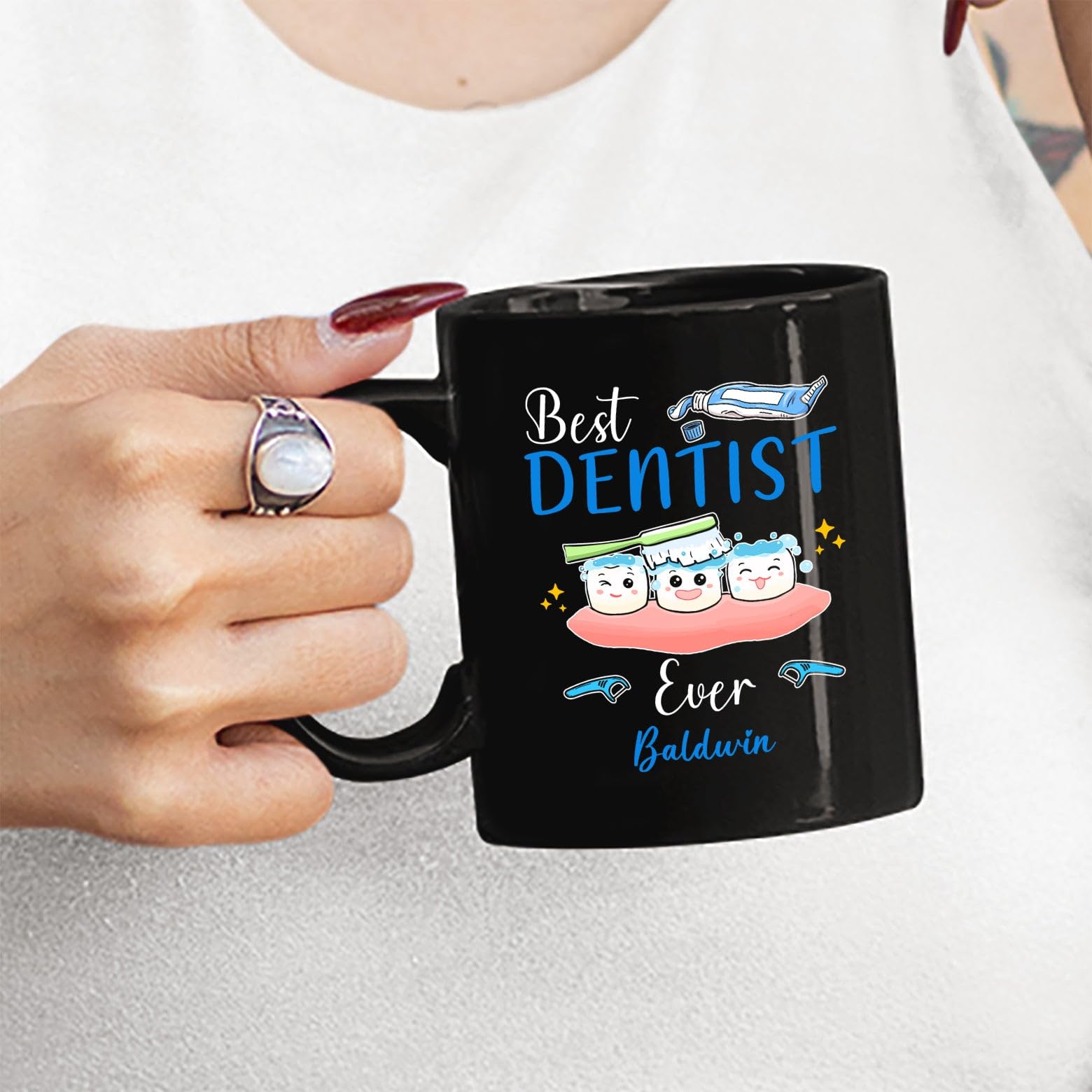 Custom Best Dentist Ever Black Coffee Cups, Personalized Name Dentist Coffee Mug Gifts For Teeth Doctor, Dental Hygienist For Dentist, Dentist Graduation Gift, Best Dentist Ceramic Mug 11oz 15oz