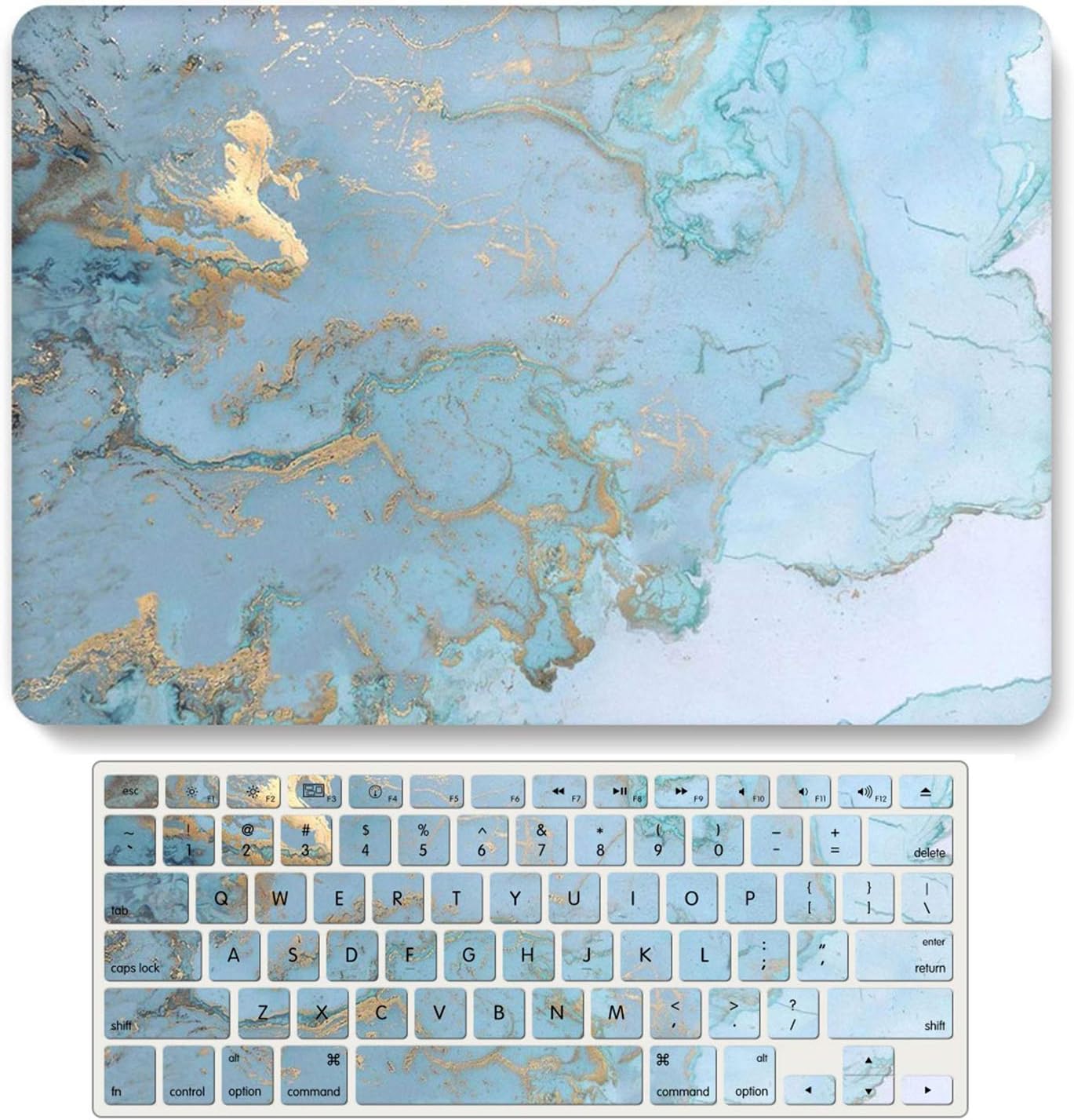One Micron Case+Keyboard Cover Compatible with MacBook Pro Retina 13 Inch, Plastic Pattern Hard Case Shell Compatible with MacBook Pro Retina 13.3 Inch No CD-ROM (Model: A1502/A1425)-Gold Blue Marble