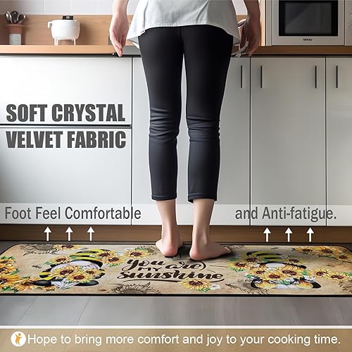 Miniatura 5 de Alfombras de Cocina Girasol, Alfombrillas Antideslizantes Lavables de Microfibra para el Piso de la Cocina, Juego de 2 Piezas de Alfombrillas de