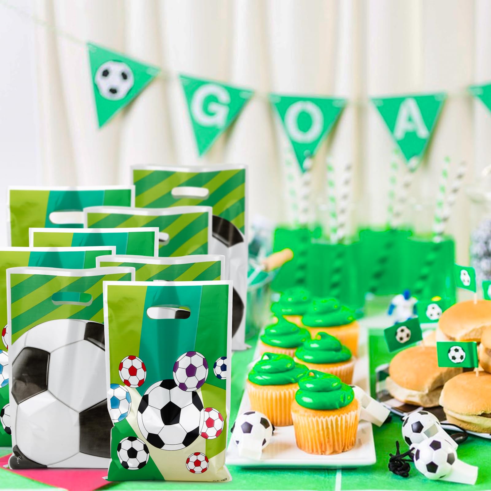 Glodecart 50 Sacchetti Regalo In Plastica A Tema Calcio - Bianchi, Per Bomboniere, Feste Di Compleanno E Squadre Sportive - 2