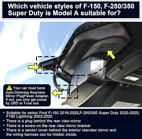 Miniatura 4 de Mangoal Dash Cam 4K ajuste personalizado para Ford F150 2018-2024 F250F350 Super Duty 2020-2024 XLT lariat King Ranch Tremor Raptor Limited Platinum