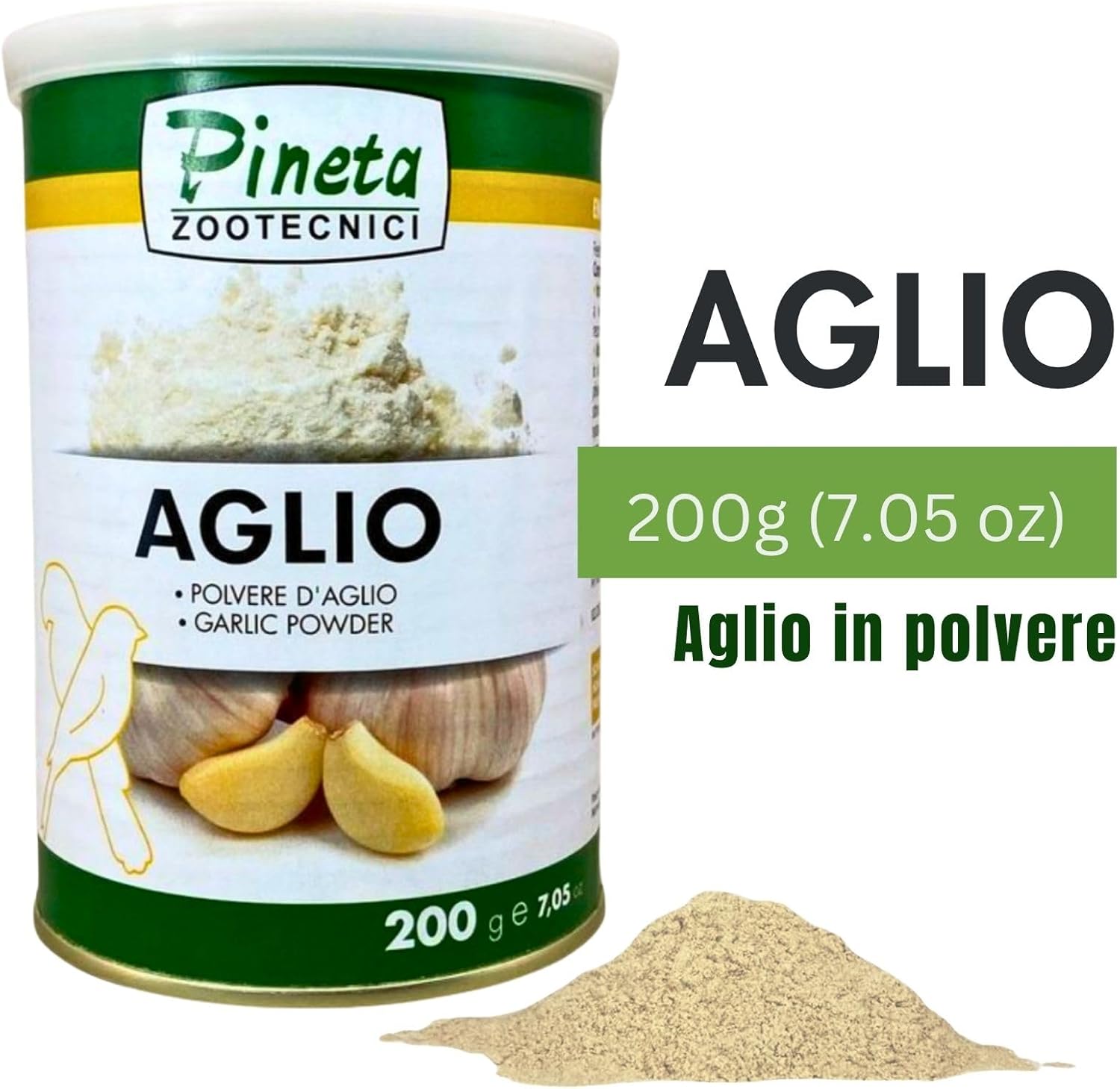 Aglio by Pineta Zootecnici Garlic Supplement 200g – Garlic Powder for Birds, Natural Bird Immune Booster, Digestive Support for Animals, Molting Support for Birds, Canary Health Formula
