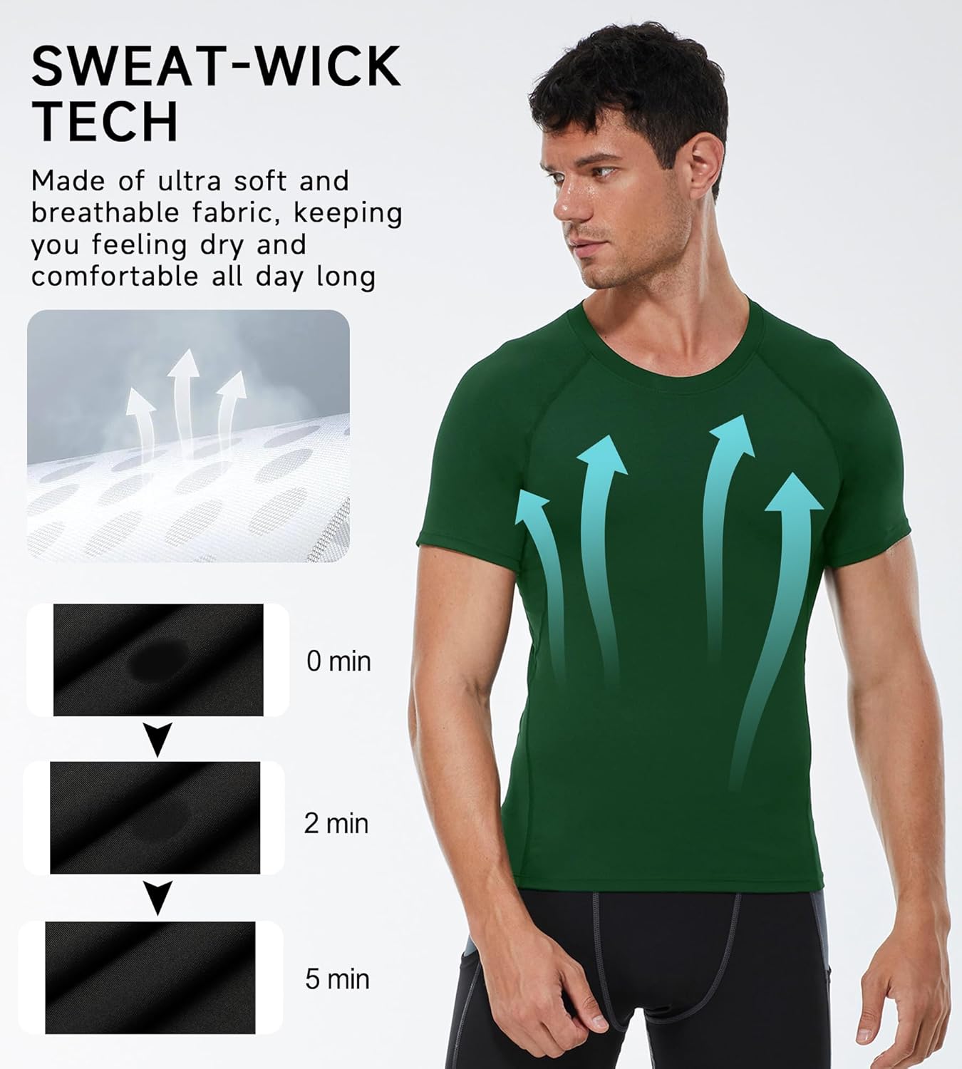 Men's Compression Shirts Short Sleeve Athletic Workout T-Shirts Sports Top Cool Dry Active Undershirt Performance Base Layer - Image 5