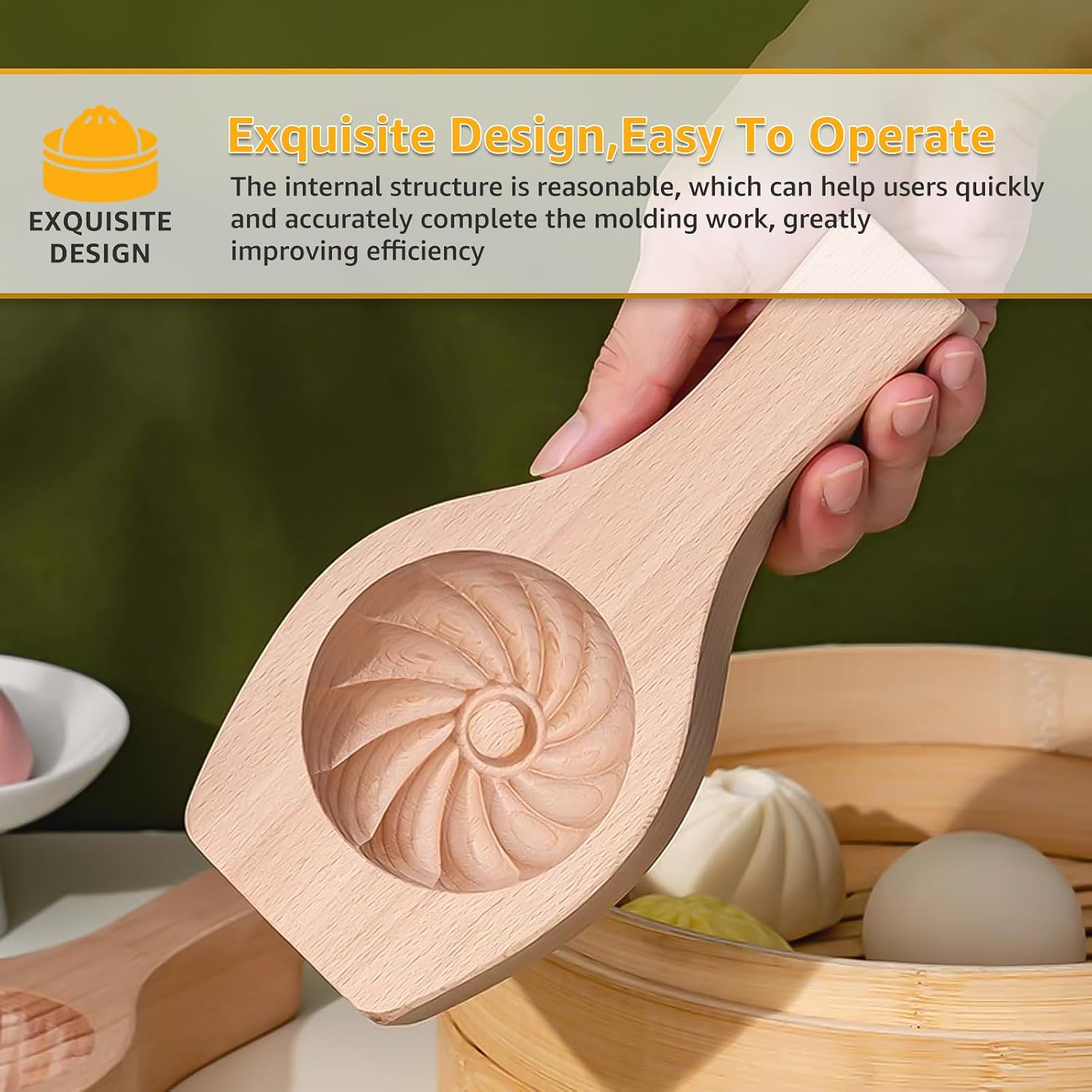 2Pcs Diy Steamed Bun Mold, Wooden Baozi Dumpling Mold, Aesthetic Moon Cake Flower Shape Cookie Stamp, Multifunctional Steamed Bun Maker for Home Kitchen Baking Cooking