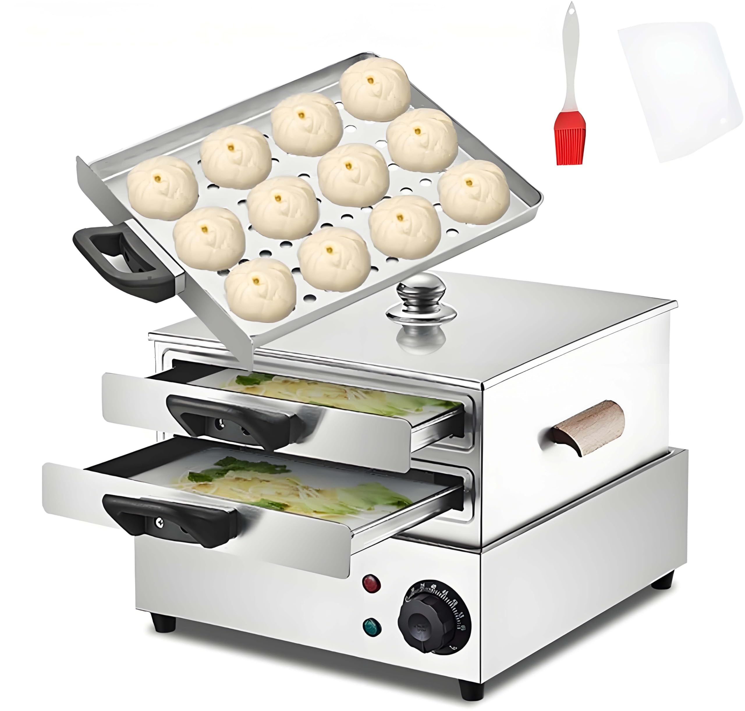 GUTYGIO Rice Noodle Roll Steamer Multi-Function Electric Cooker - Chinese Food Electric Cantonese Machine with 2 Layer Steamer, 3 Steaming Trays, Stainless Steel Material,Commercial or Home Use