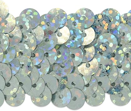 Trims by the Yard 3-Row Starlight Hologram Sequin Stretch Trim, 1 1/4-Inch Versatile Sequins for Crafts, Durable Sequin Trim for Costumes, Fashion, and Home Decor, 5 Yards Cut, Silver