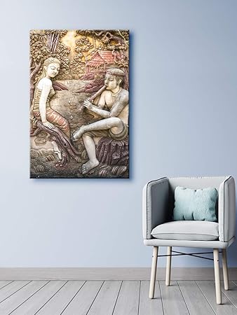 999Store Wooden Stretched Framed paintings for living room wall bedroom Wall art decor with frames Grey Trees Woman and Man sitting Mural canvas painting modern stylish home hanging ( Canvas 24X36 Inches Strectched Canvas) FLP24360548
