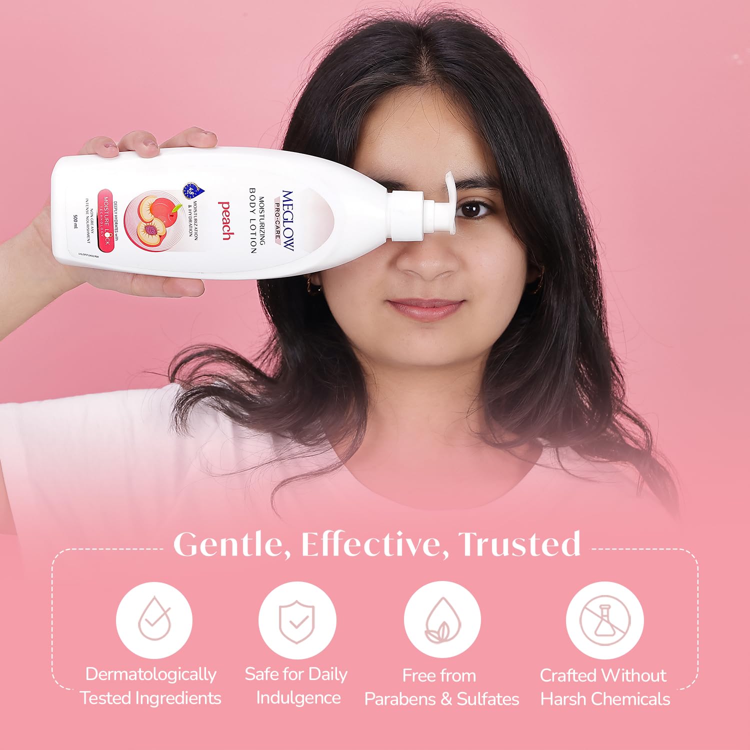 Meglow Pro-Care Moisturizer Body Lotion for Women/Main (500 ml)-Soch extracts along with soch. Body lotion for dry skin. 48hrs hydrate with moisture lock technique