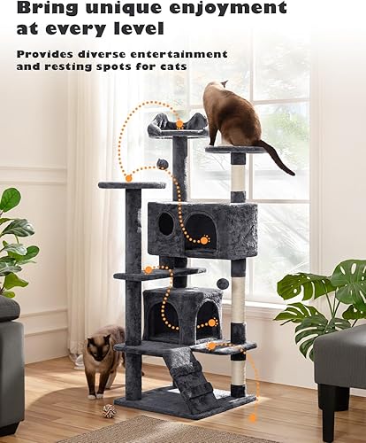 Vista 44 de Yaheetech Árbol para gatos de varios niveles de 70 pulgadas, torre alta para gatos con condominio, postes rascadores y bola colgante para gatos