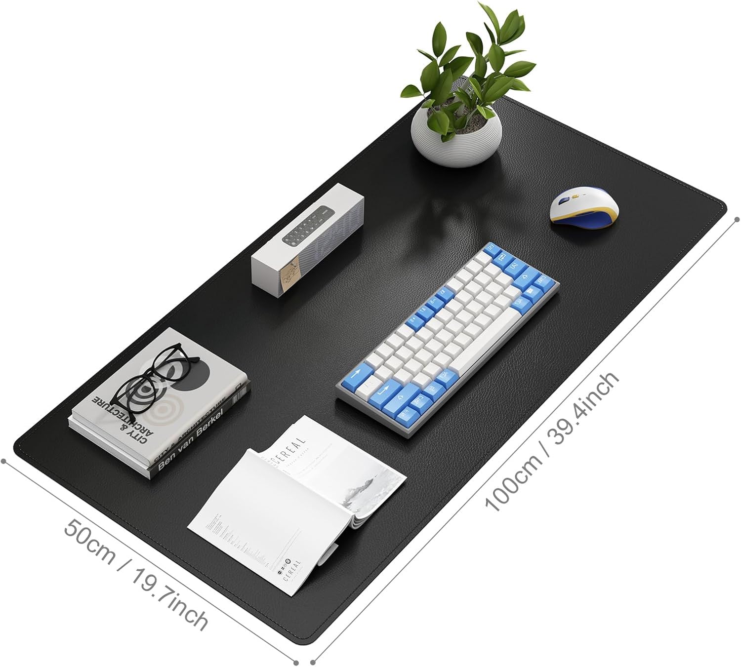 DAWNTREES Desk Mat for Desktop,PU Leather Desk Pad Protector,Non Slip, Large Mouse Pad and Keyboard Mat, Waterproof Writing Pad for Office and Home (Black,39.4''x19.7'')