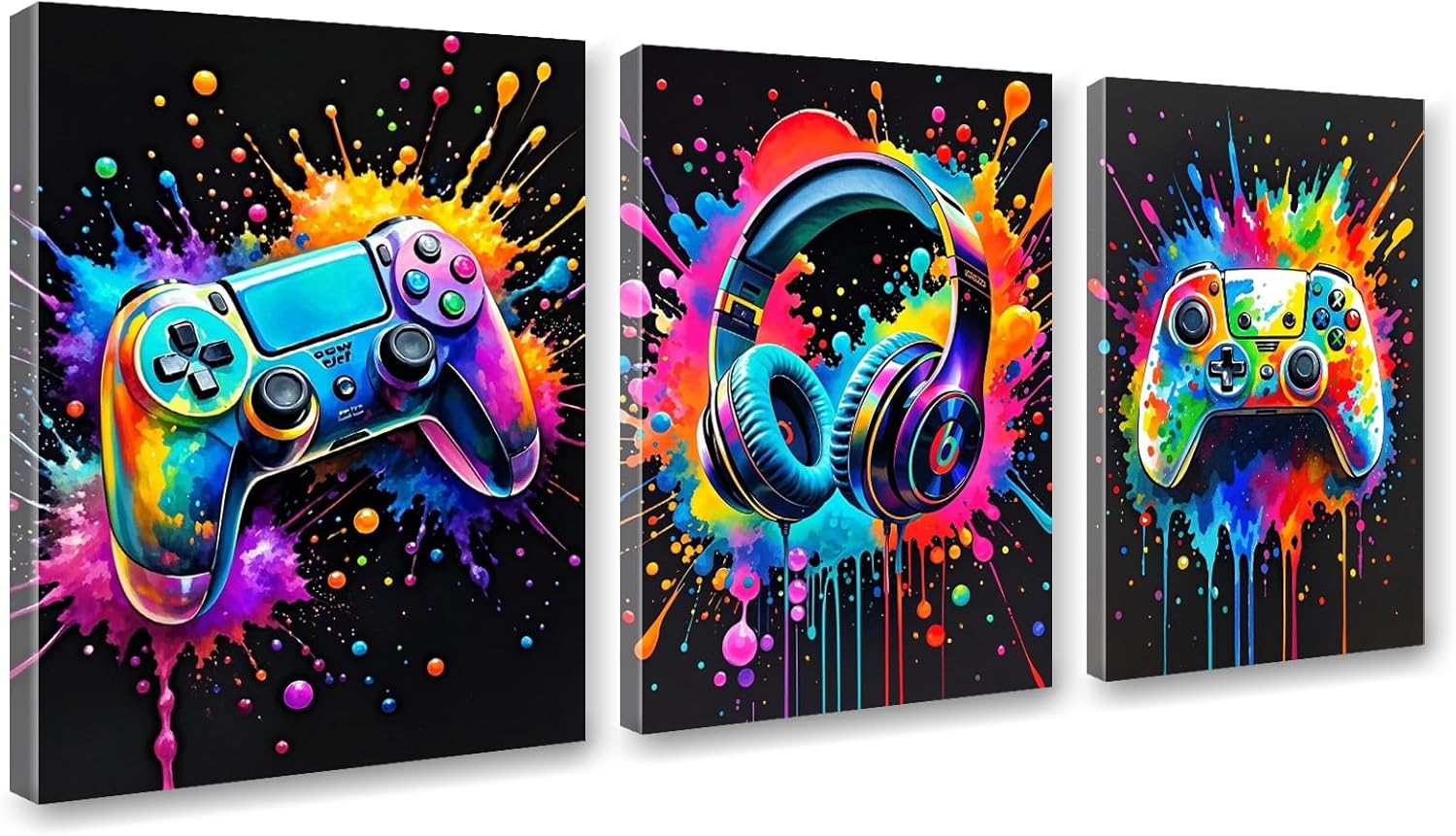 3Pcs Gaming Room Wall Decor Game Canvas Wall Art Colorful Gaming Posters Pictures Cool Video Game Prints Paintings Artwork for Men Teen Boys Room Gamer Bedroom Cybercafe Decorations 12x16 Inch Framed