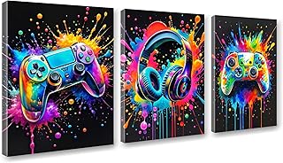 3Pcs Gaming Room Wall Decor Game Canvas Wall Art Colorful Gaming Posters...