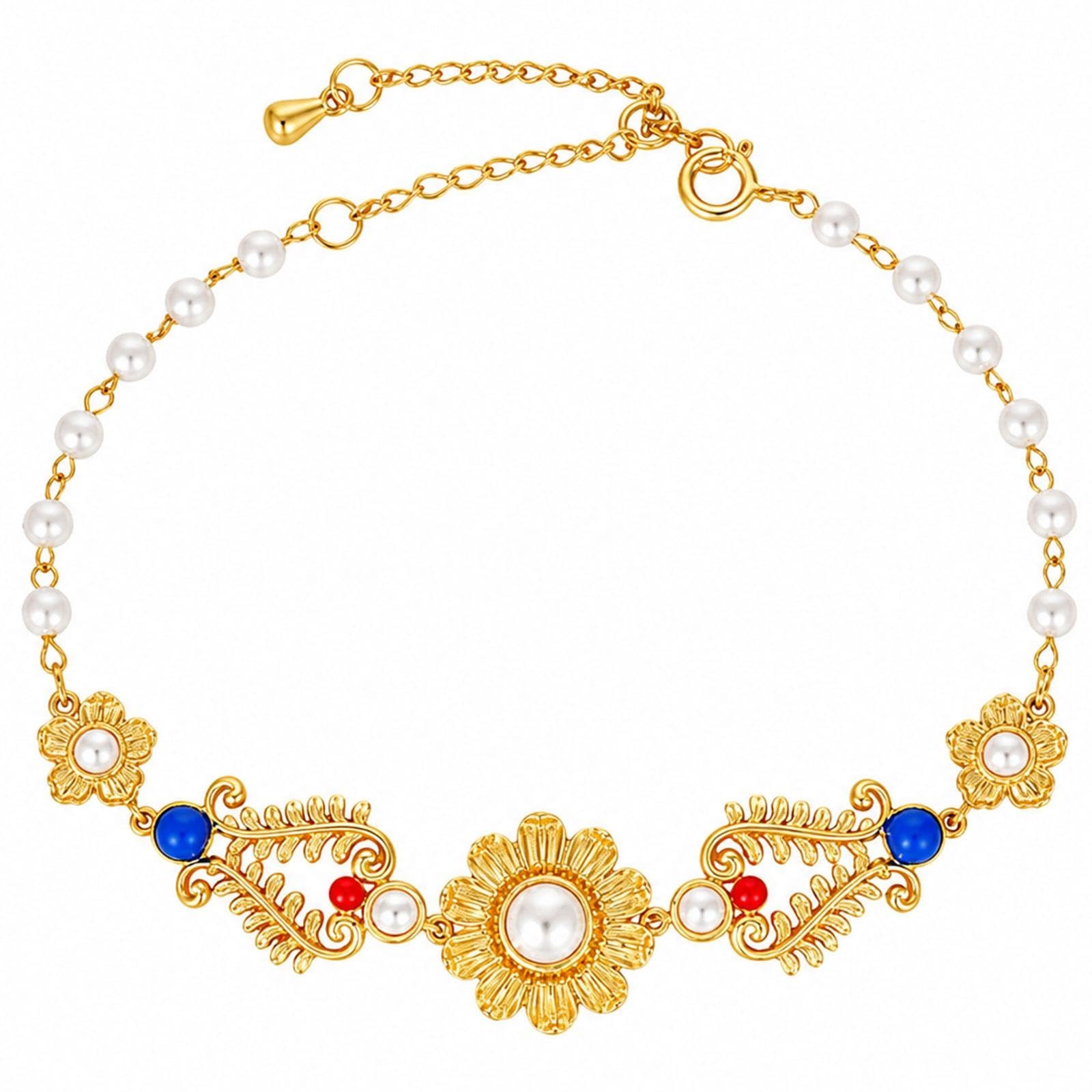 Pulsera De Perlas Florales, Joyería Vintage Para Mujeres