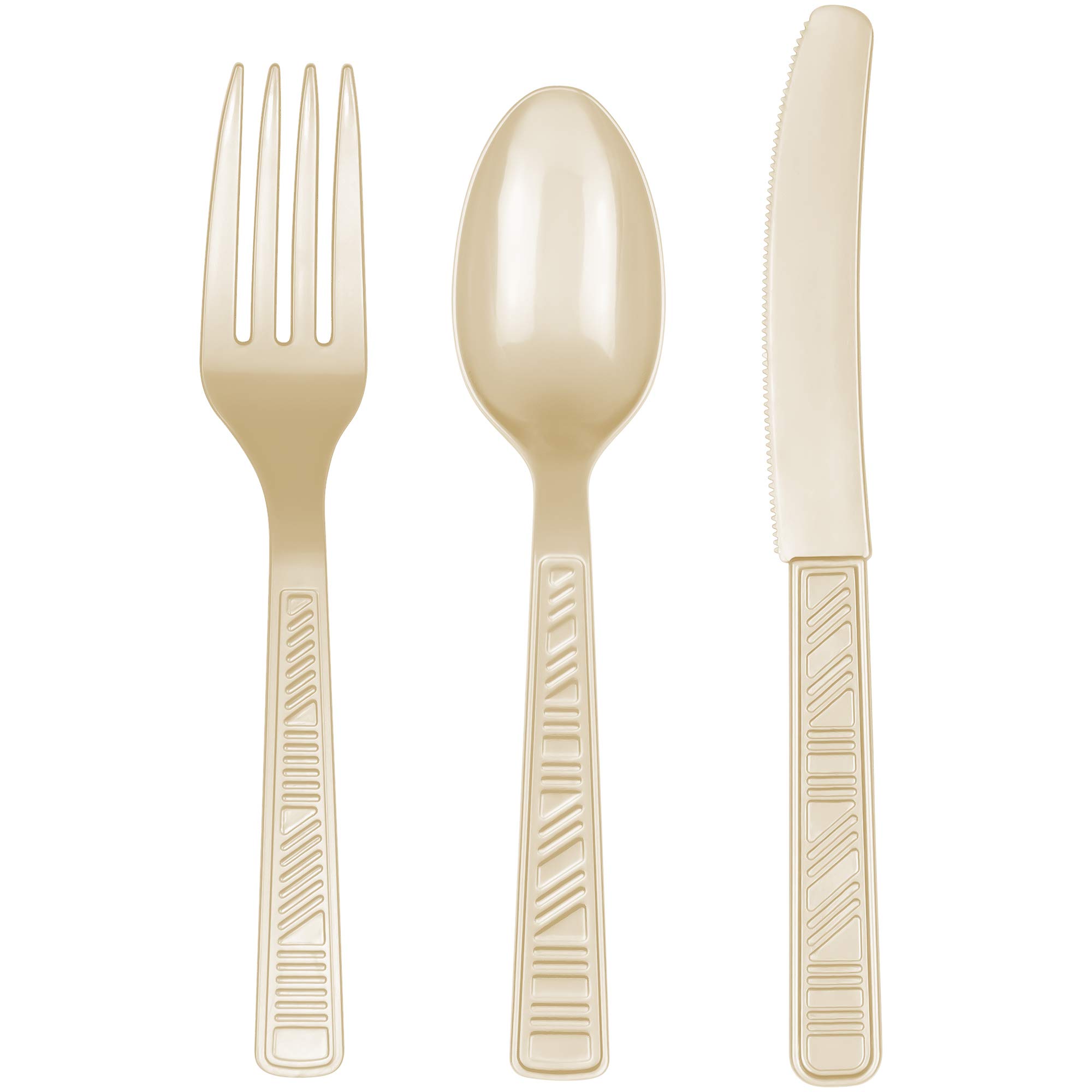 DecorRack Plastic Cutlery Set, Cream Colored Plastic Silverware Sets for Parties, 96 Piece Bulk Heavy Duty Utensils (Cream, 96 Pieces)