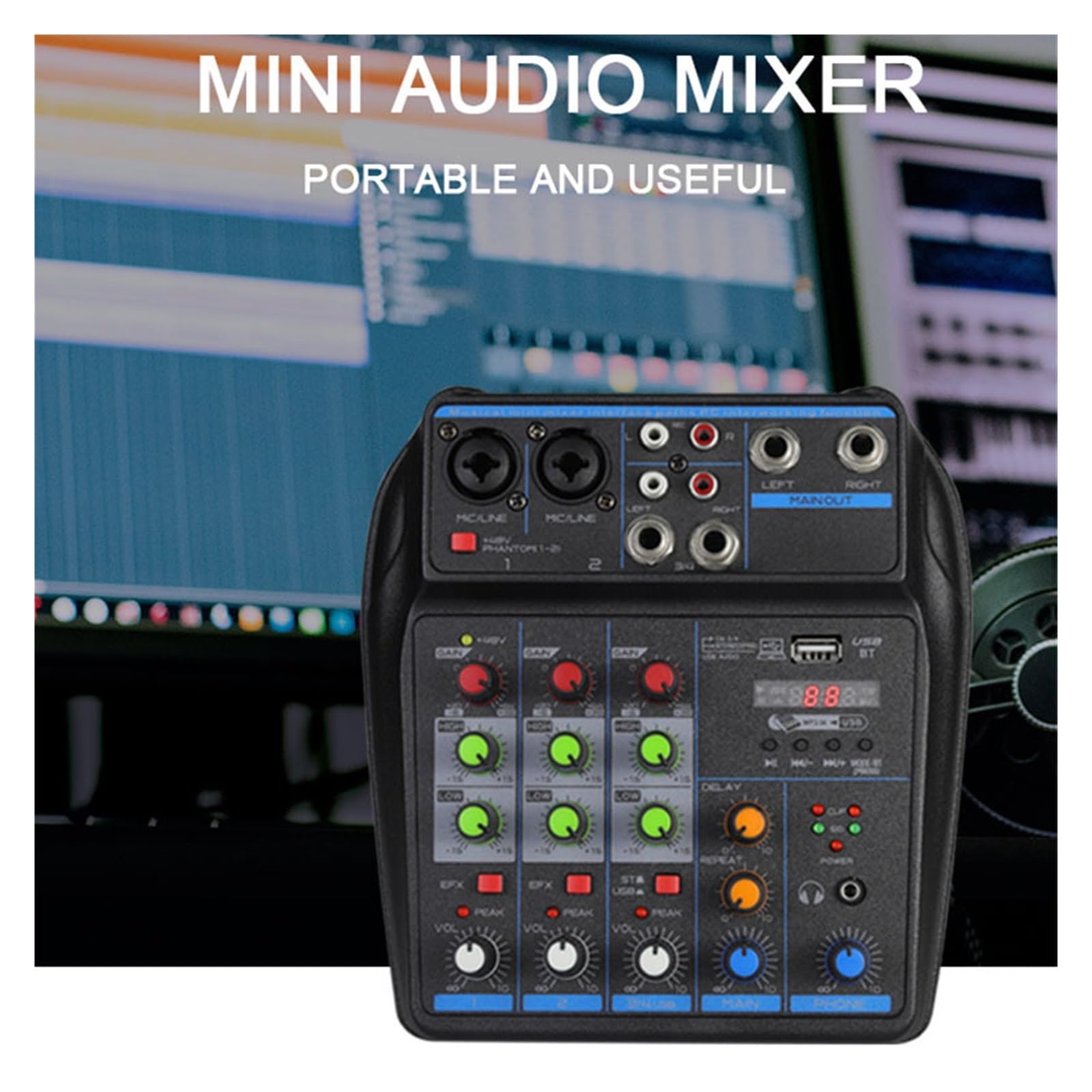 Mikser audio 4-kanałowy Mikser DJ Konsola Miksująca Z 48V Zasilanie Phantom Monitor System USB Mixer