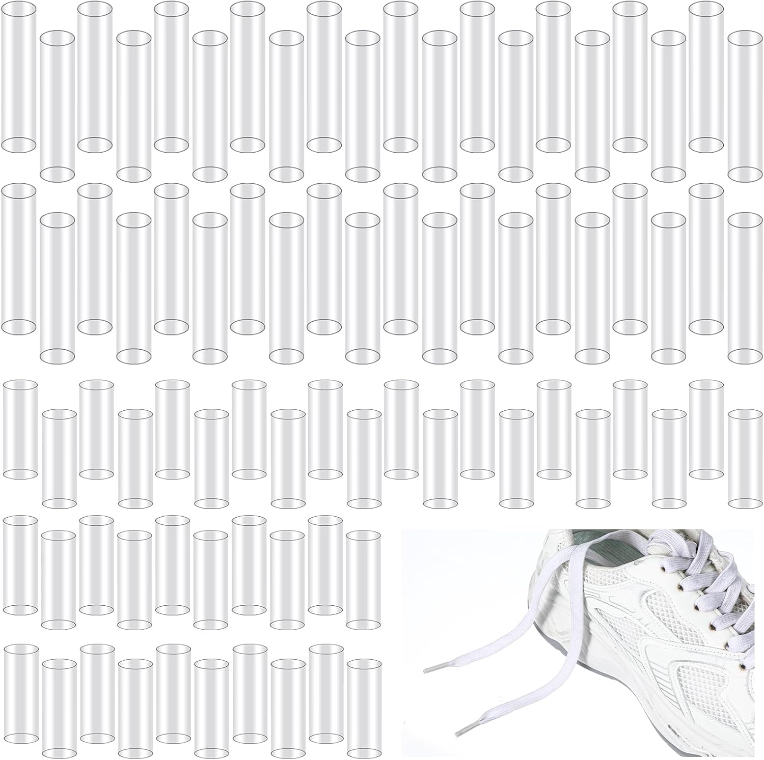 160 Pcs Transparent Shoe Lace Ends Tips, 5mm Shoe Lace Aglets Transparent Shoelace Rope Head Clear Heat Shrink Tubing Tips for Shoelace Hoodie Drawstring Repair