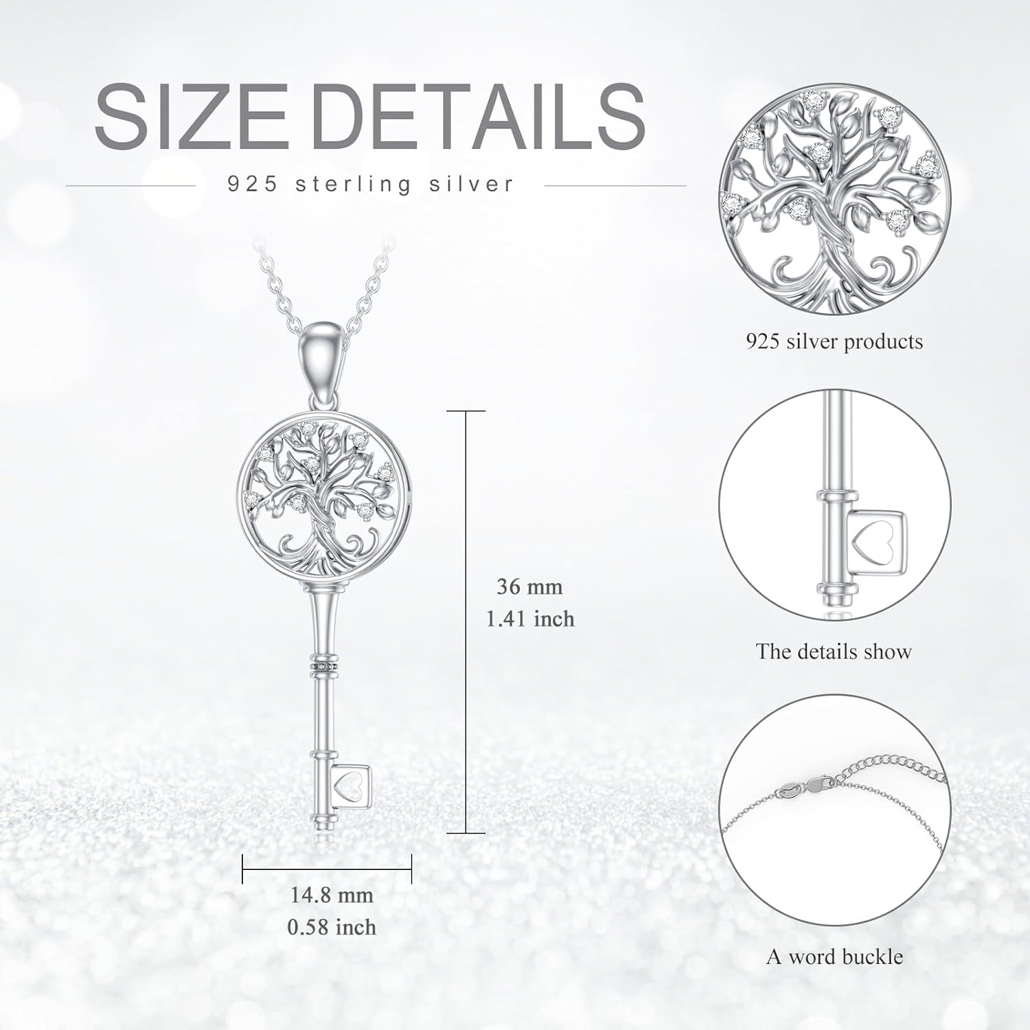 Diamond Key Necklace 925 Sterling Silver Tree of Life Pendant Necklaces Key Tree of Life Jewelry Gifts for Women Mom Wife - Image 5