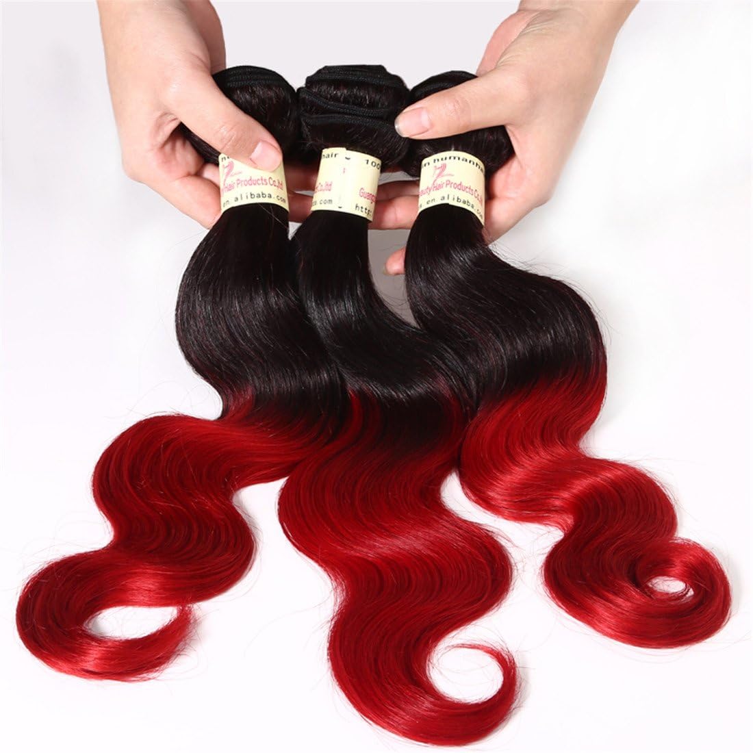 3pcs/Pack Ombre Brazilian Virgin Hair Ombre Hair Extensions Two Tone Human Hair Ombre Brazilian Hair Weave Body Wave (1b/Red, 14'' 16''18'')